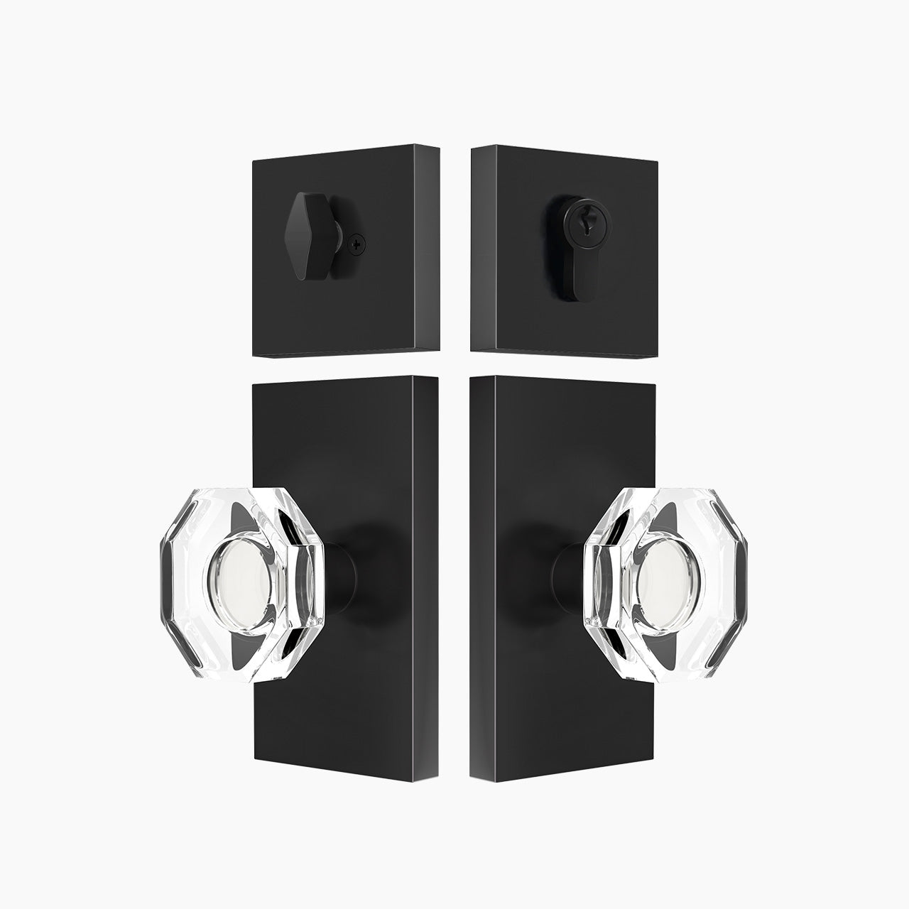 octagon crystal door knob set matte black finish with deadbolt SENY