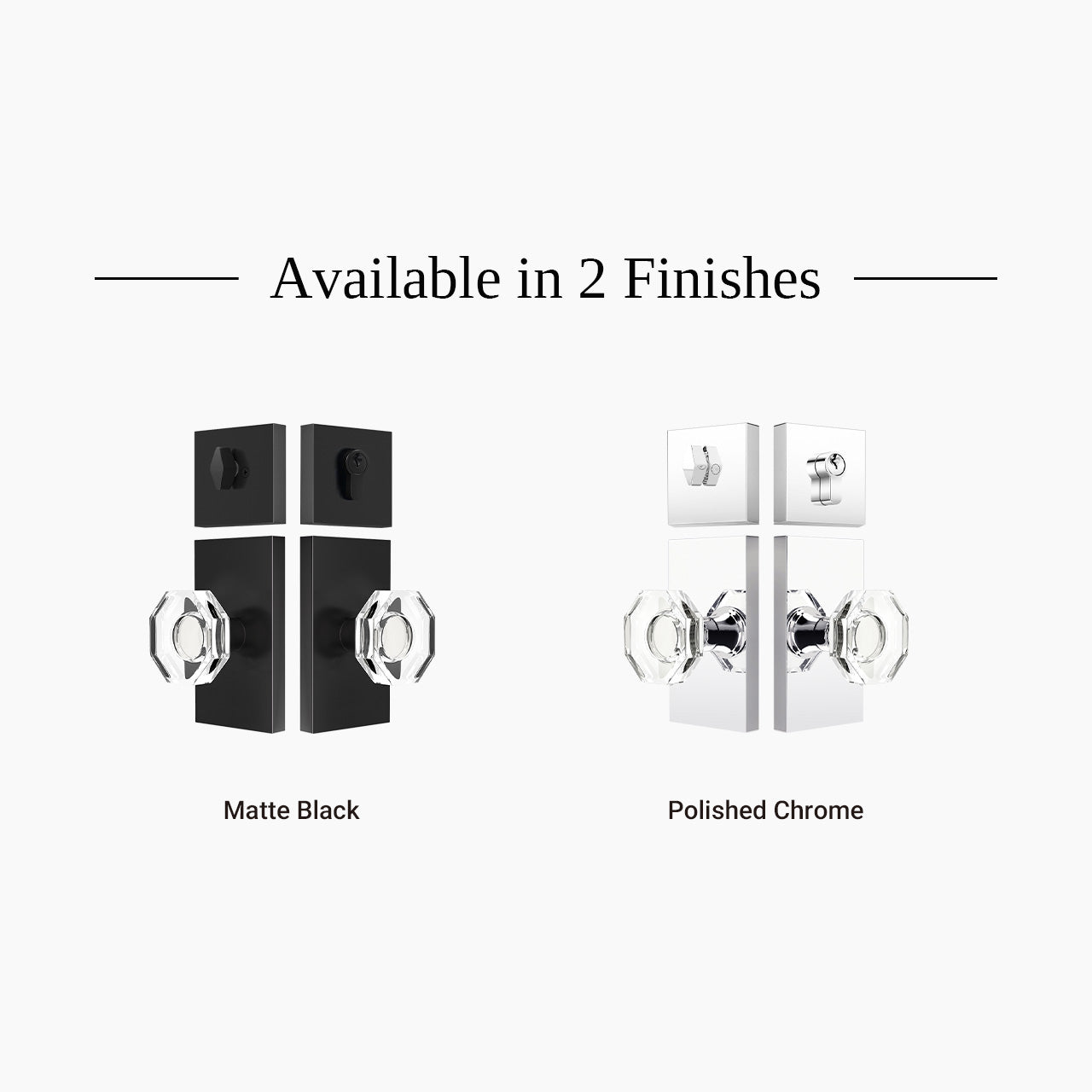 octagon crystal door knob set multiple finishes matte black polished chrome SENY