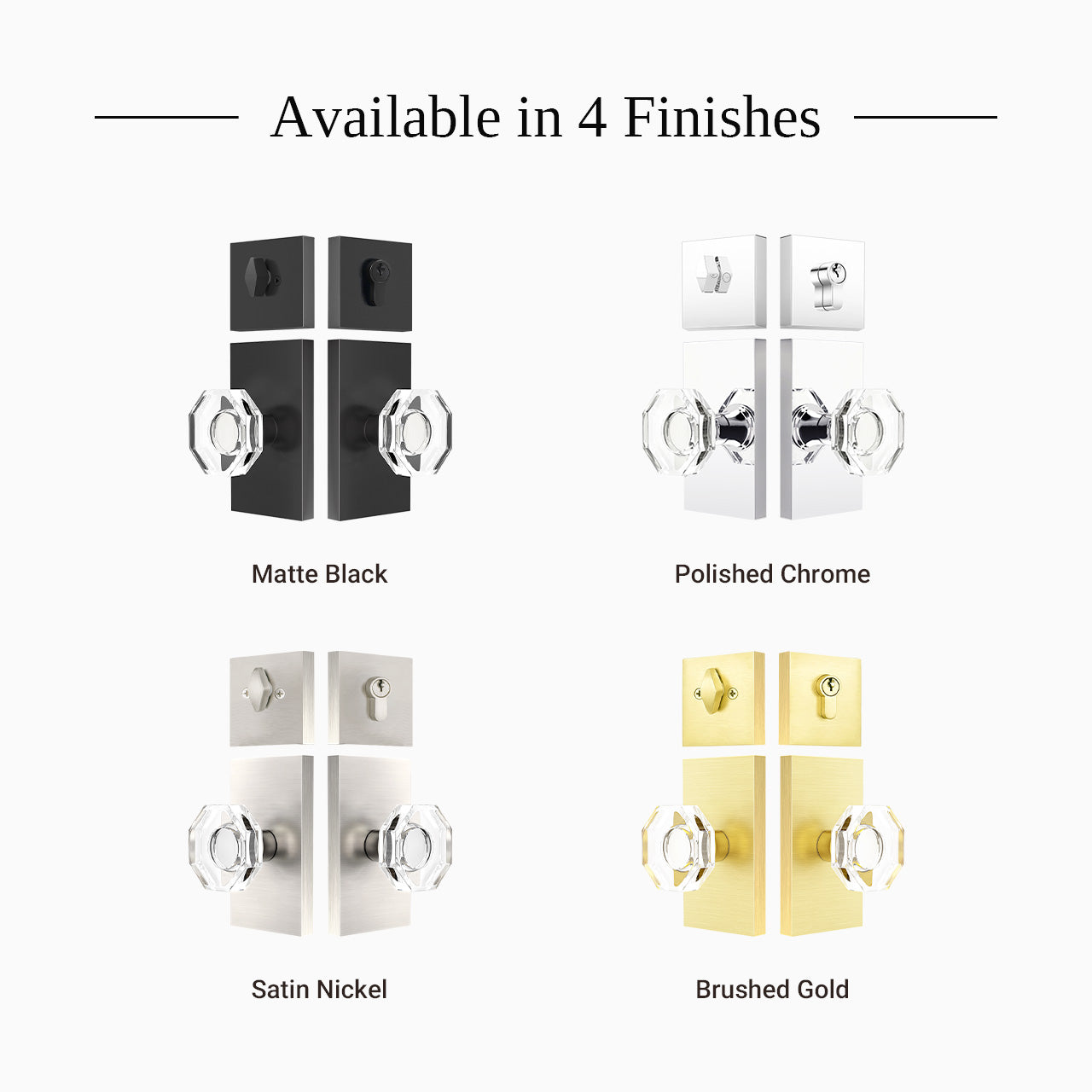 octagon crystal door knob set multiple finishes matte black polished chrome SENY