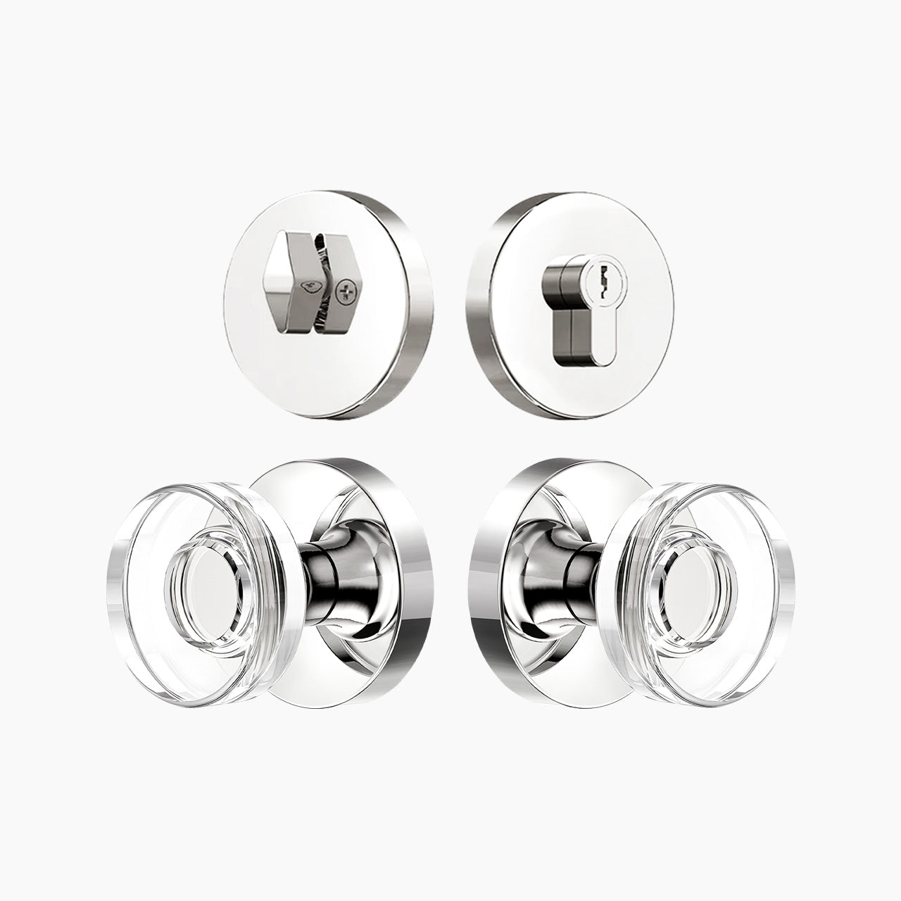Polished chrome crystal door knob set with deadbolt for exterior entry doors, SENY