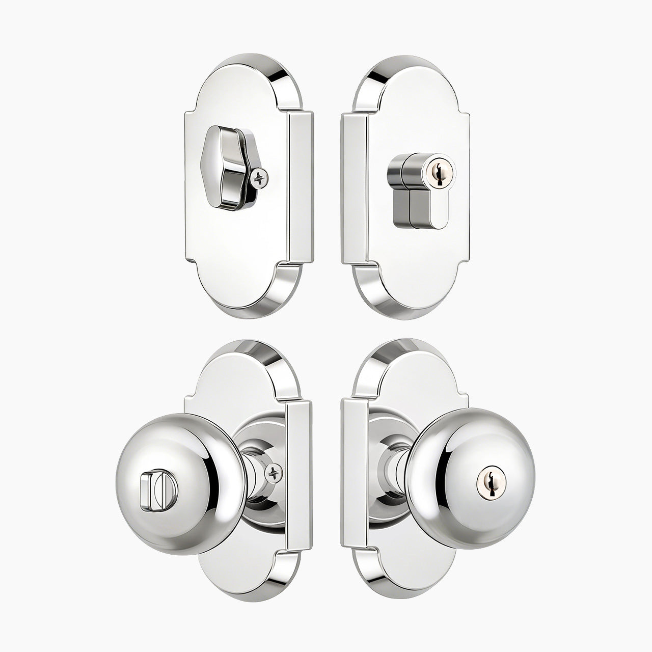 Polished chrome entry door lock set with keyed entry door knob and deadbolt, SENY