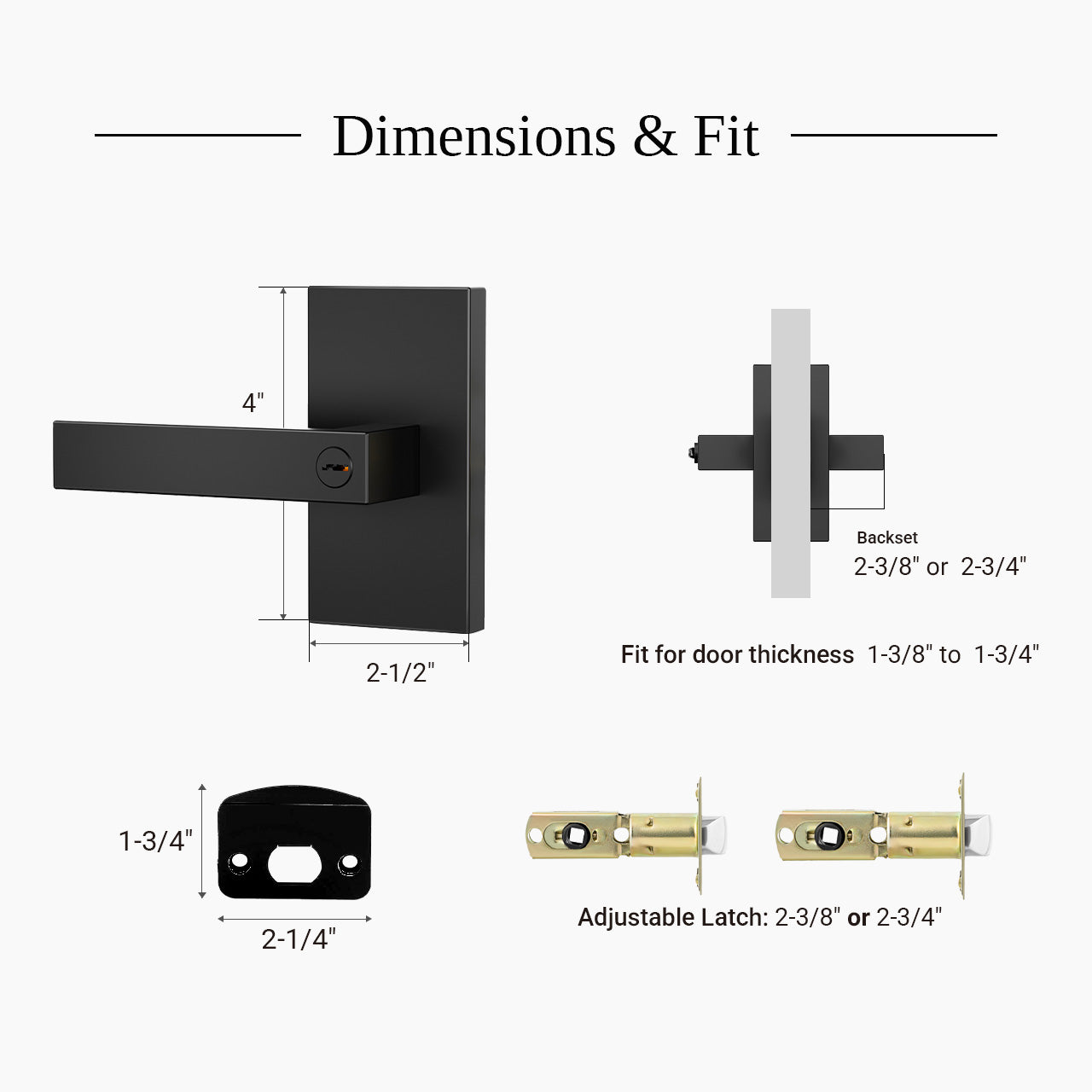Rectangular backplate door lever dimensions and compatibility guide for interior doors SENY