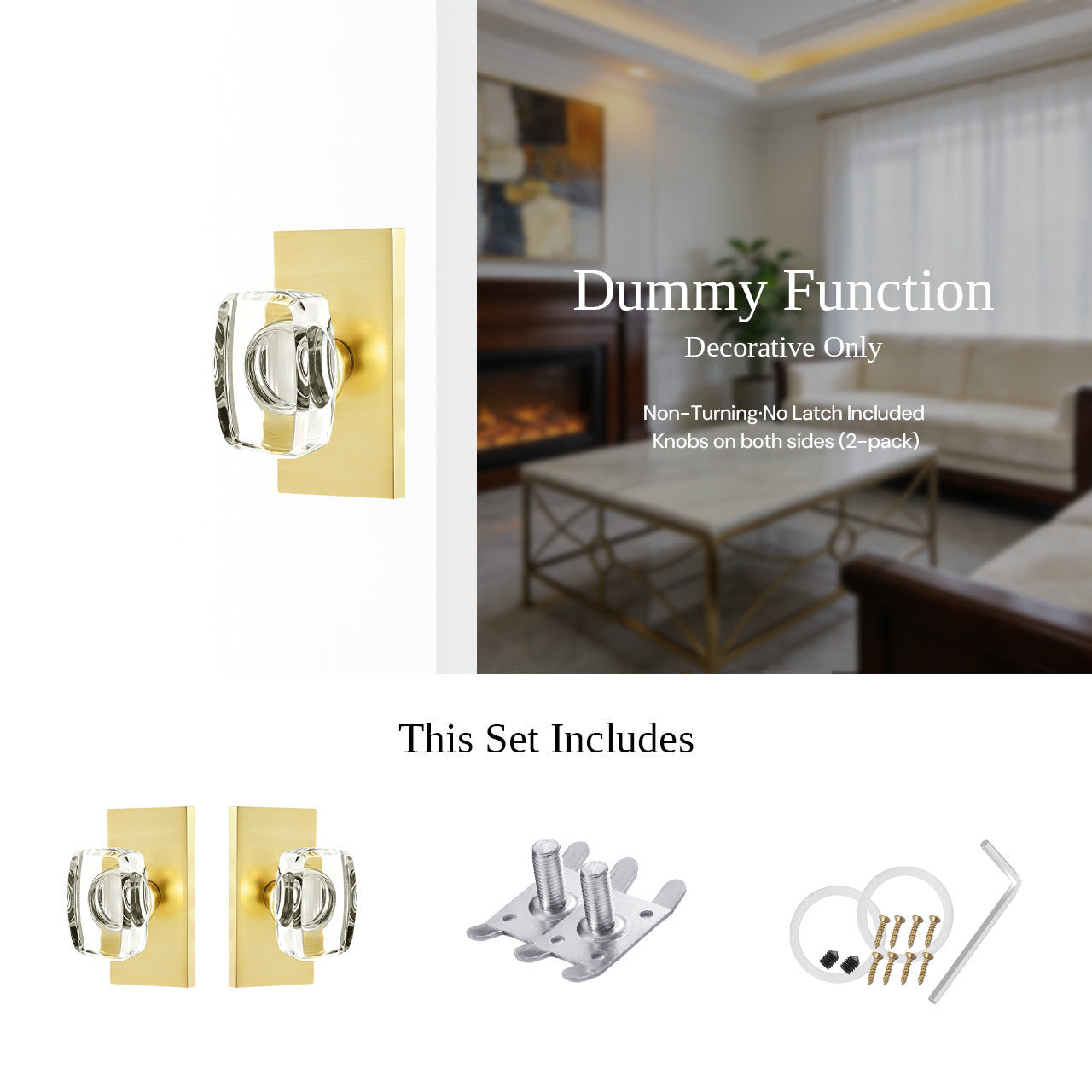 SENY rectangular crystal door knob dummy decorative door knob