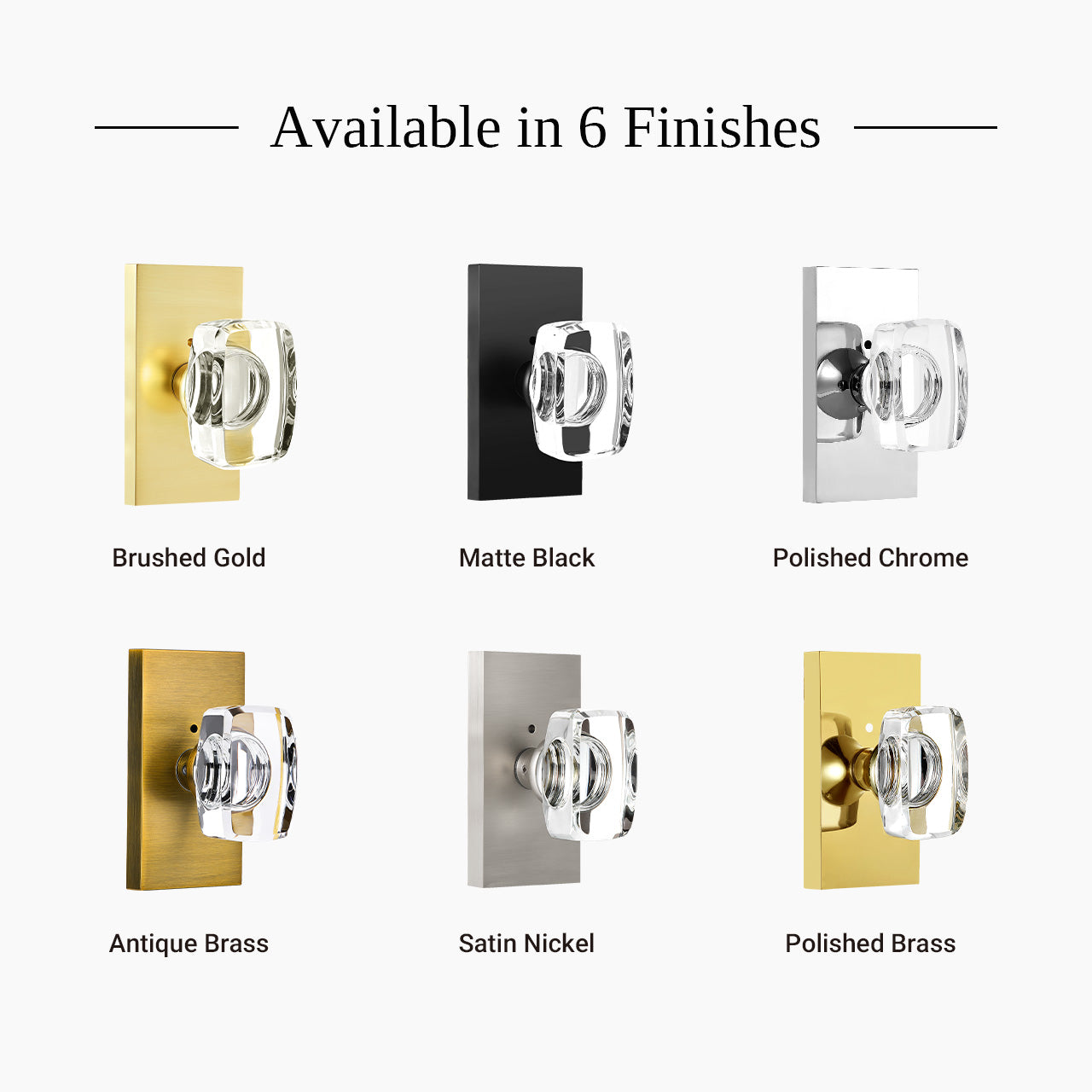SENY rectangular crystal door knob available in multiple finishes