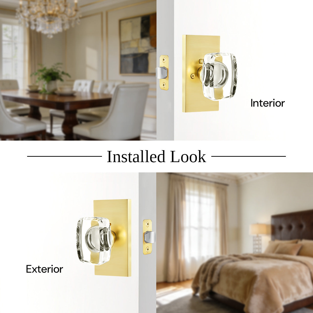 SENY rectangular crystal door knob installed look