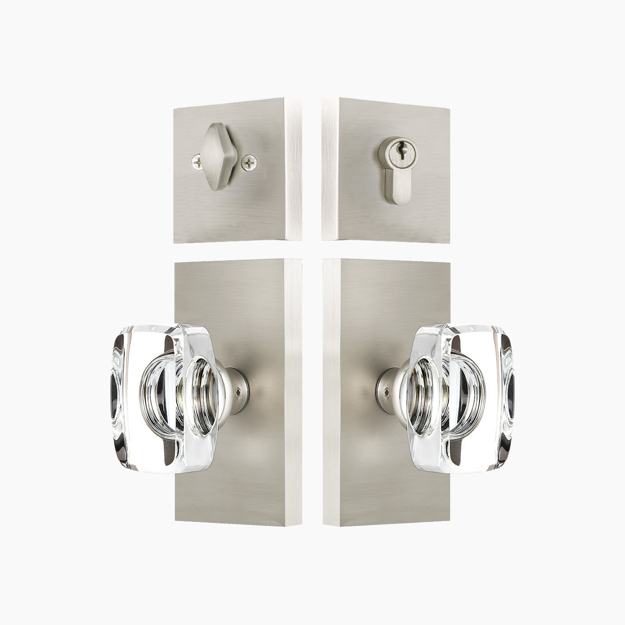 rectangular crystal door knob set satin nickel finish modern entry door hardware SENY