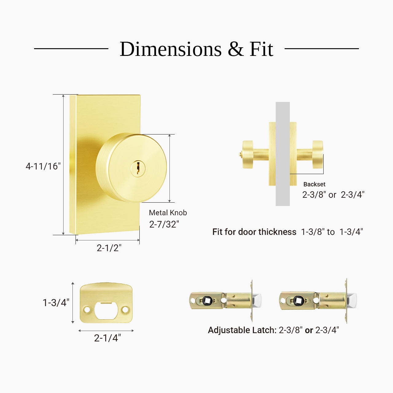 Round door knob with lock dimensions and compatibility guide for interior doors SENY