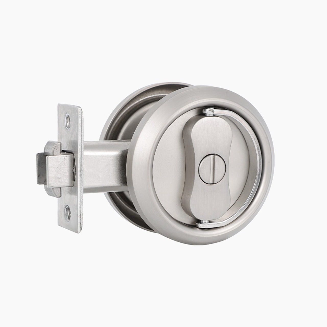 Satin nickel pocket door privacy lock without key and recessed round design SENY