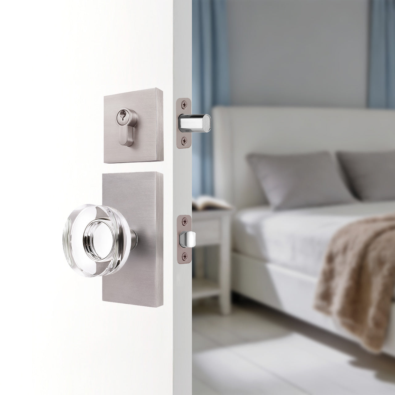 SENY Front Door Entry Set with Decorative Round Crystal Knob & Deadbolt