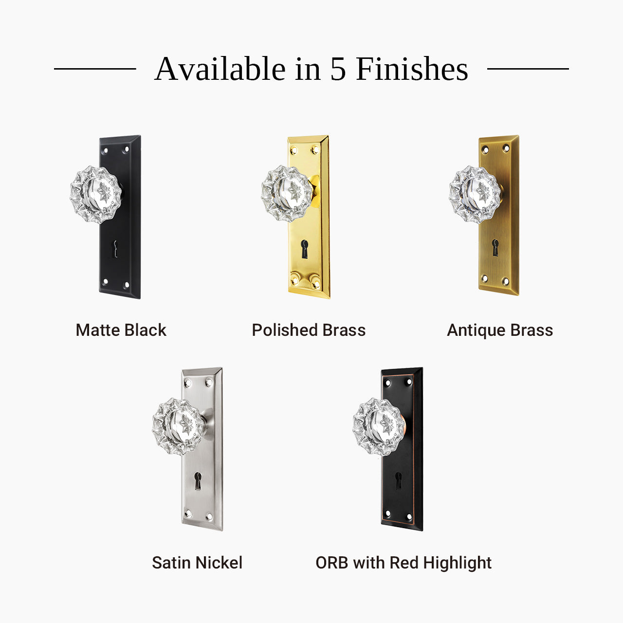 skeleton key lock set with crystal knob multiple finishes antique brass matte black polished brass SENY