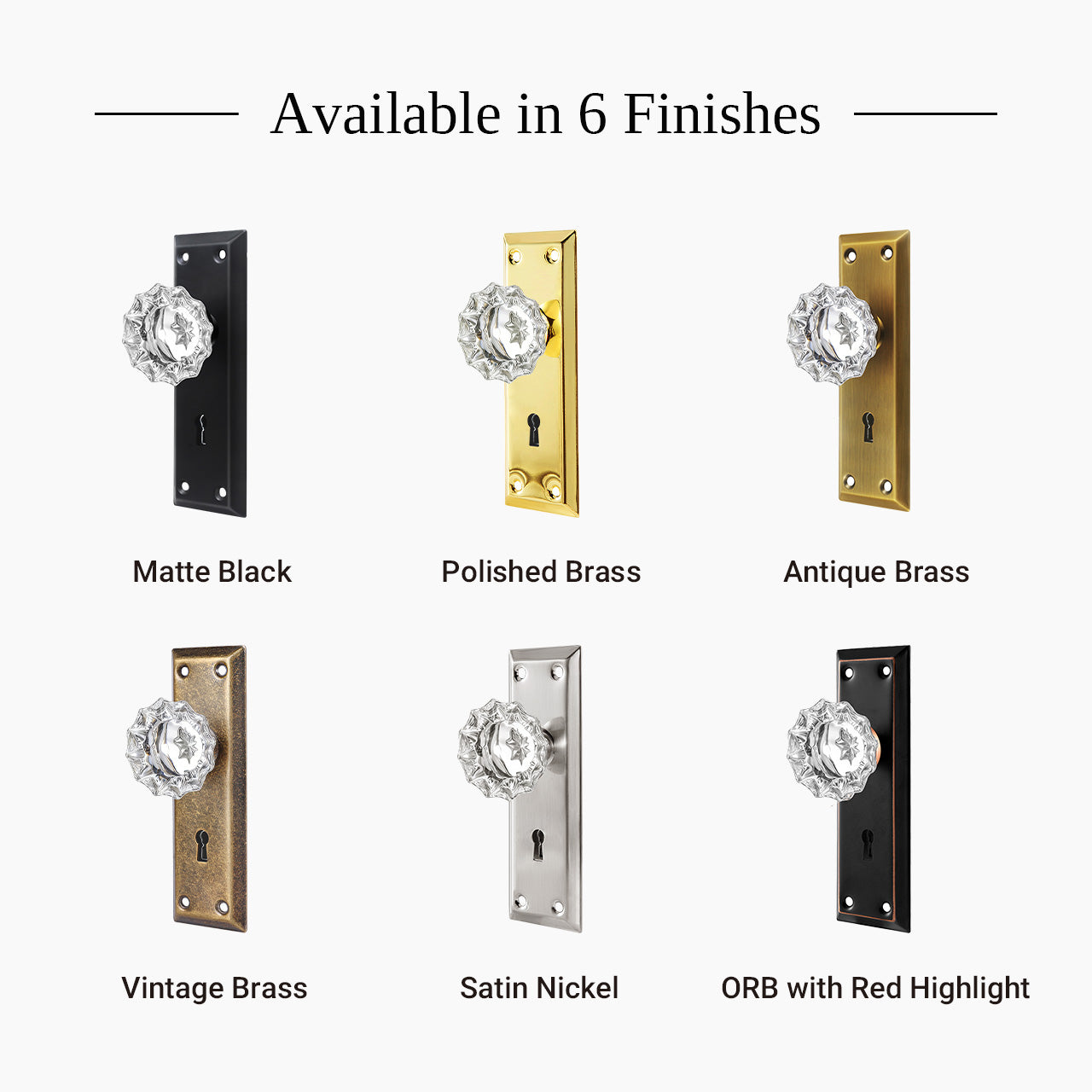 skeleton key lock set with crystal knob multiple finishes antique brass matte black polished brass SENY