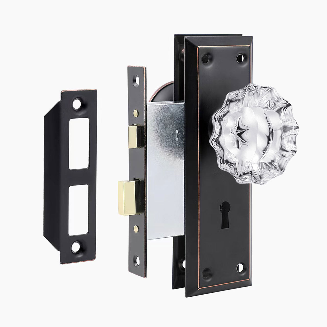 skeleton key mortise lock set oil rubbed bronze with red highlight finish SENY