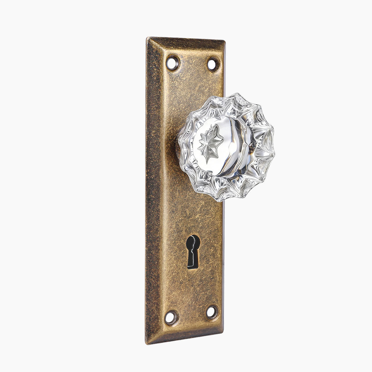 SENY Skeleton Key Lock Set with Floral Crystal Knob & Antique Mortise Backplate