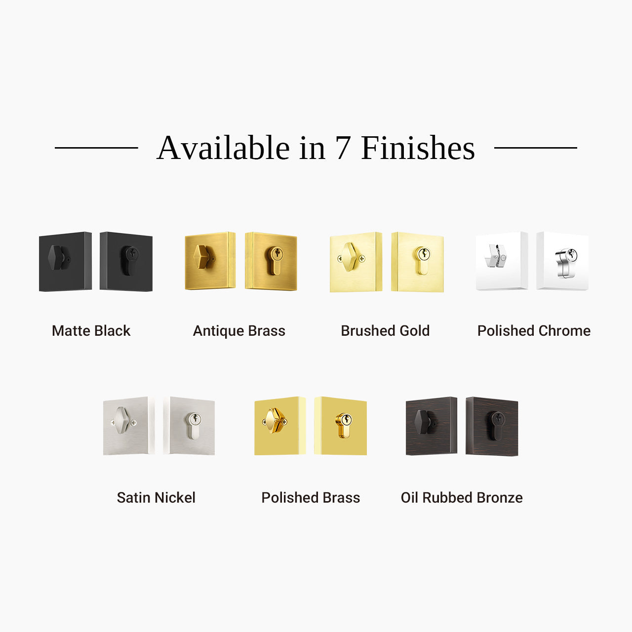 Square deadbolt lock available in multiple finish options SENY