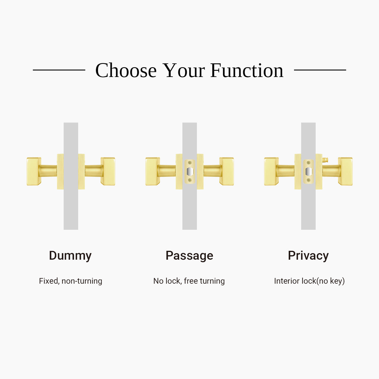 Square door knobs dummy passage privacy function comparison SENY