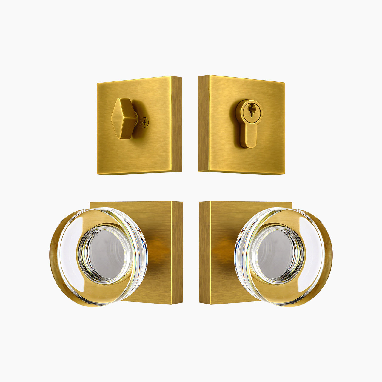 SENY Square Rosette Entry Door Set with Decorative Round Crystal Passage Knob and Deadbolt