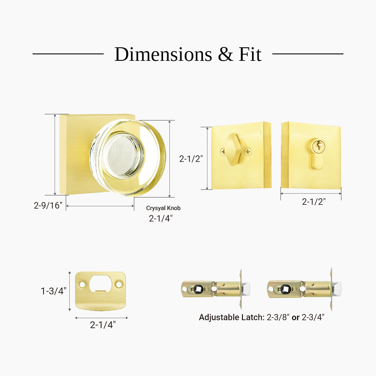 square rosette door knob set dimensions and specifications diagram SENY