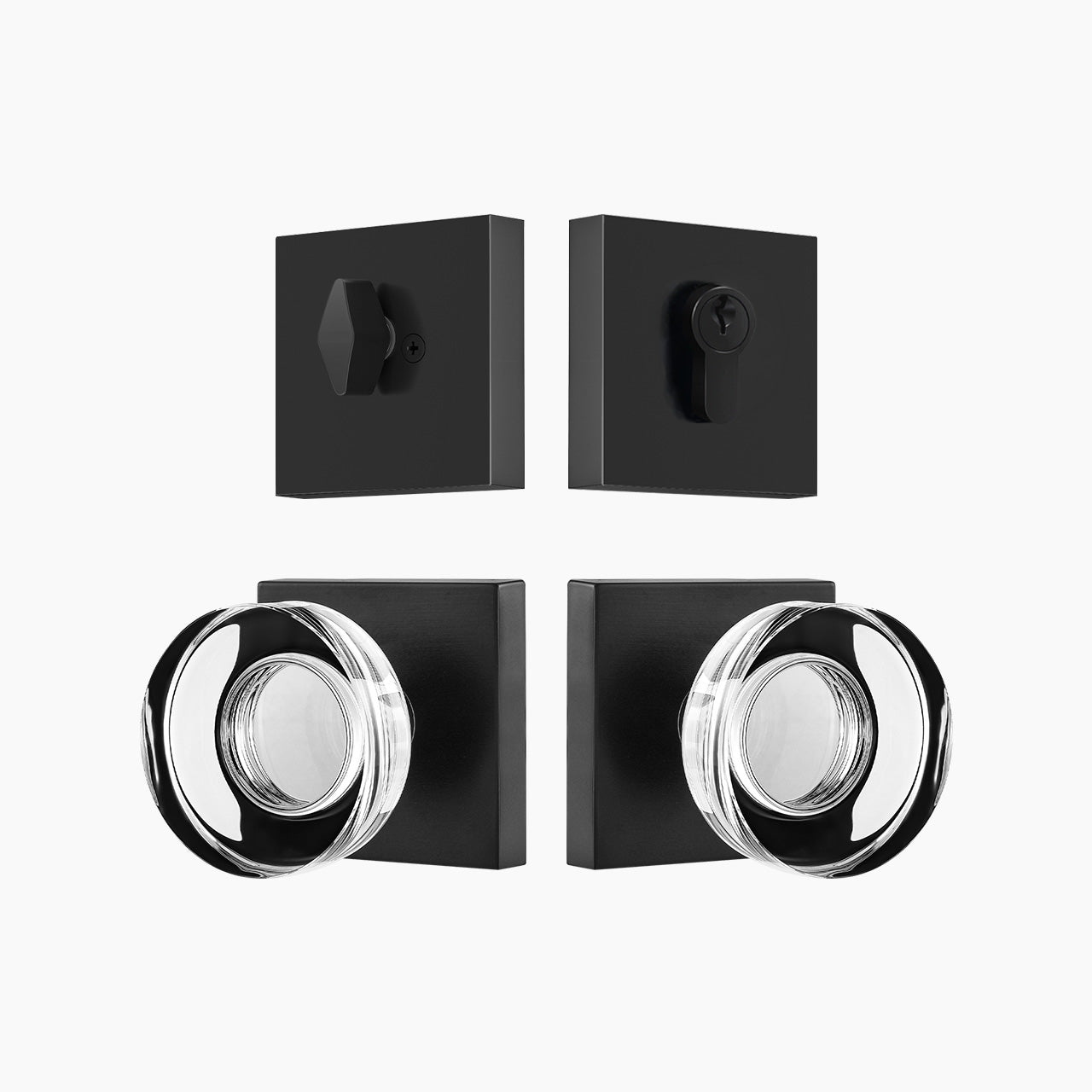 square rosette door knob set matte black finish modern entry door hardware SENY