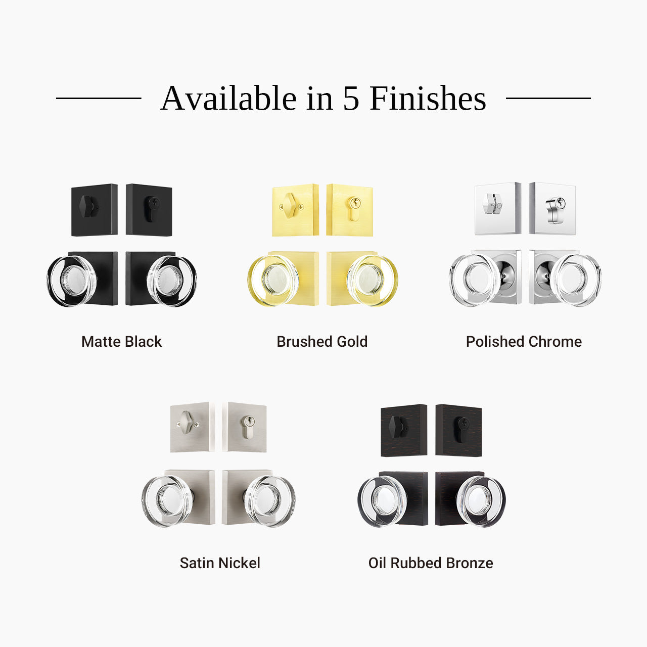 square rosette door knob set finishes matte black brushed gold satin nickel chrome SENY