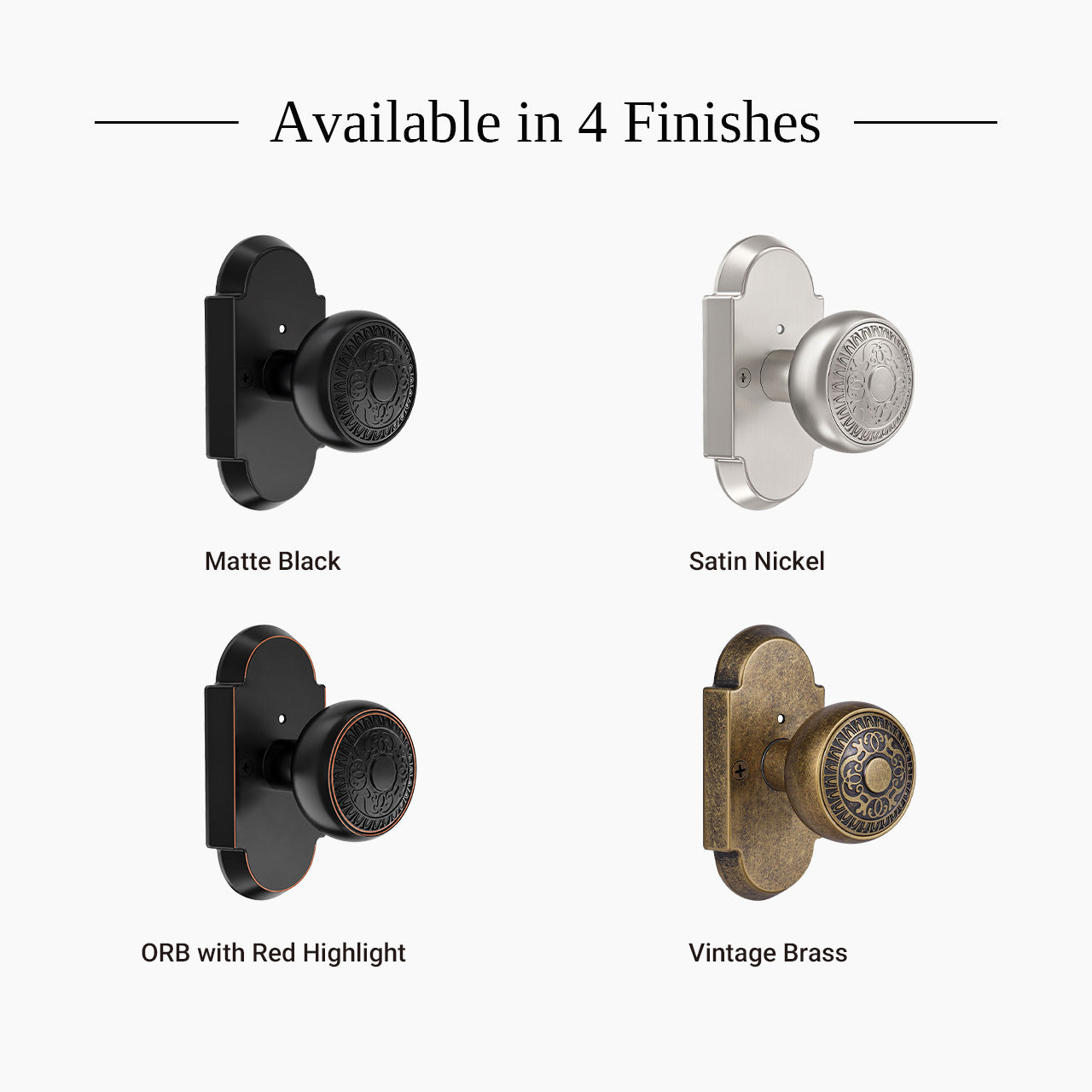 vintage door knobs with backplate finish options vintage brass satin nickel matte black SENY
