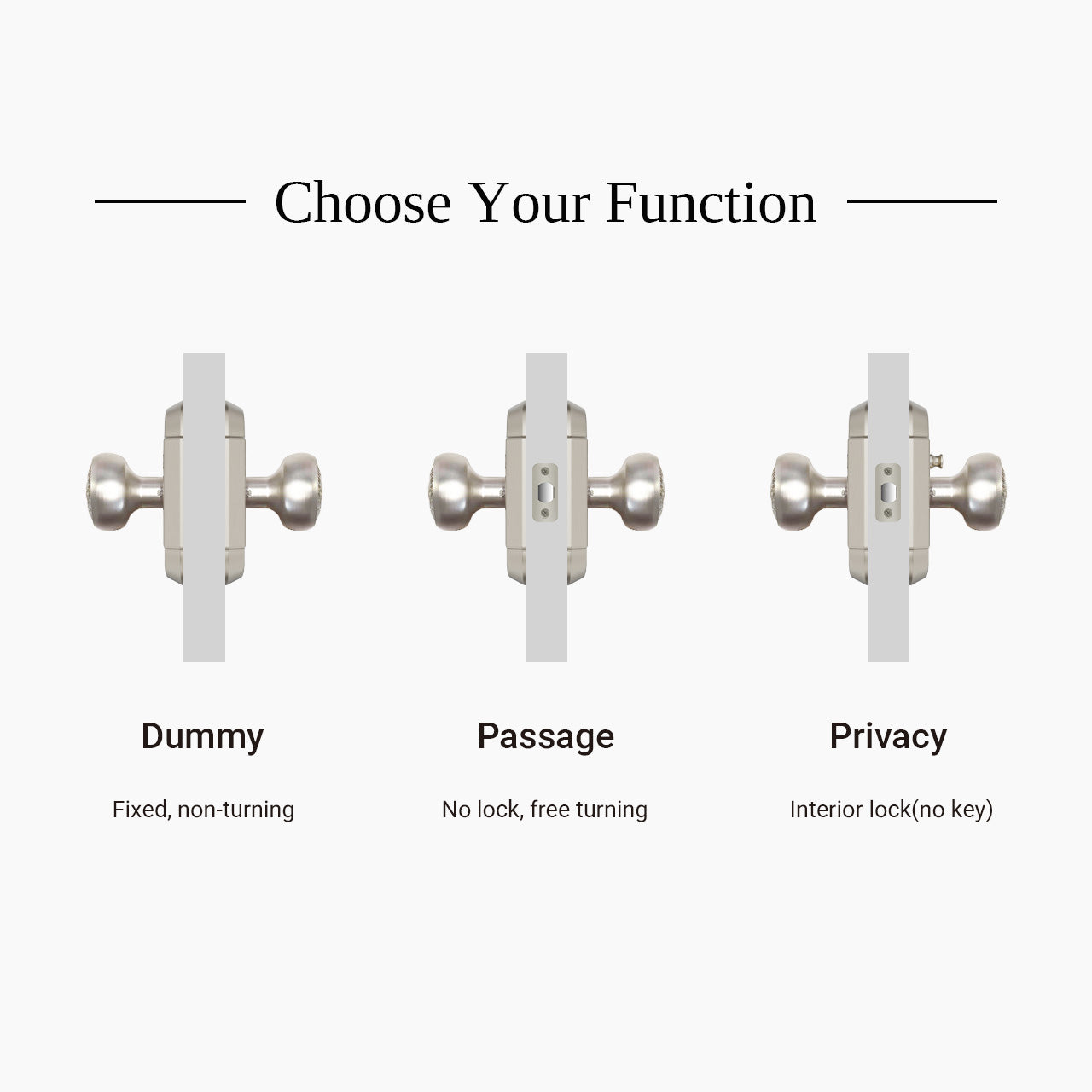 vintage door knobs with backplate privacy passage dummy functions comparison SENY