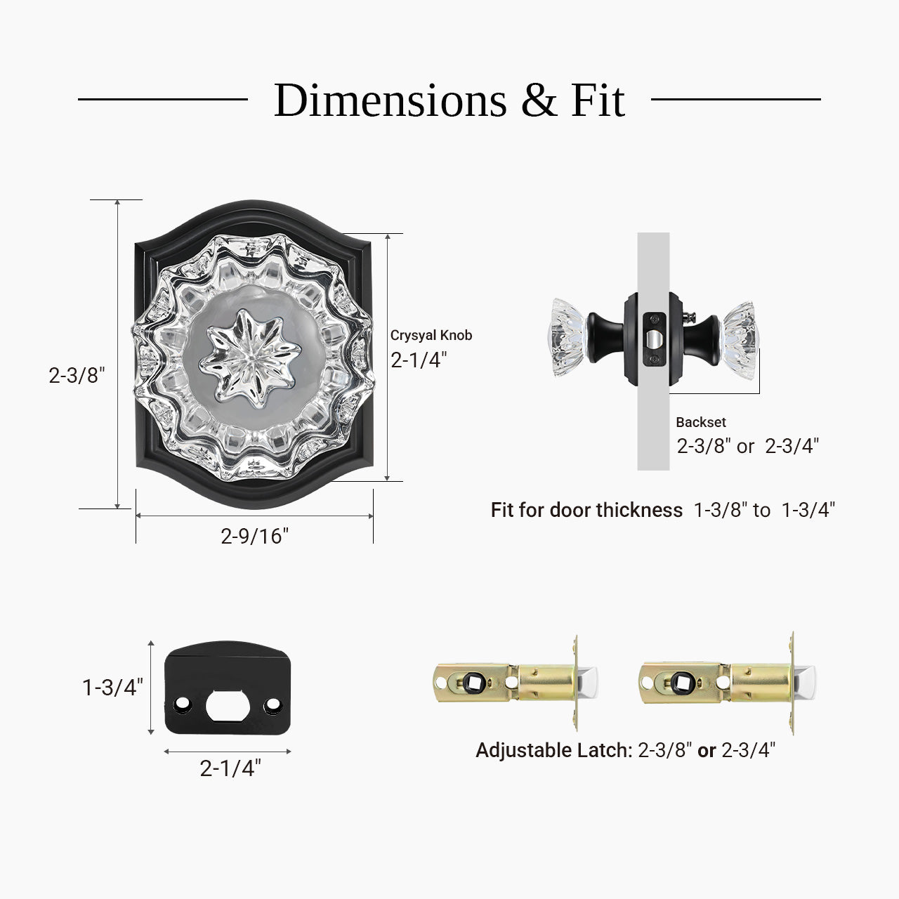 SENY vintage glass door knobs dimensions and door compatibility