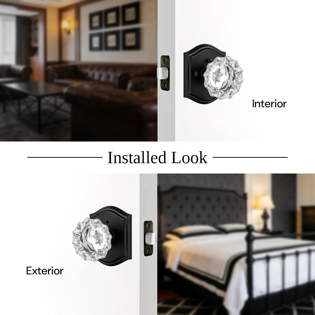 SENY vintage glass door knobs installed on interior doors