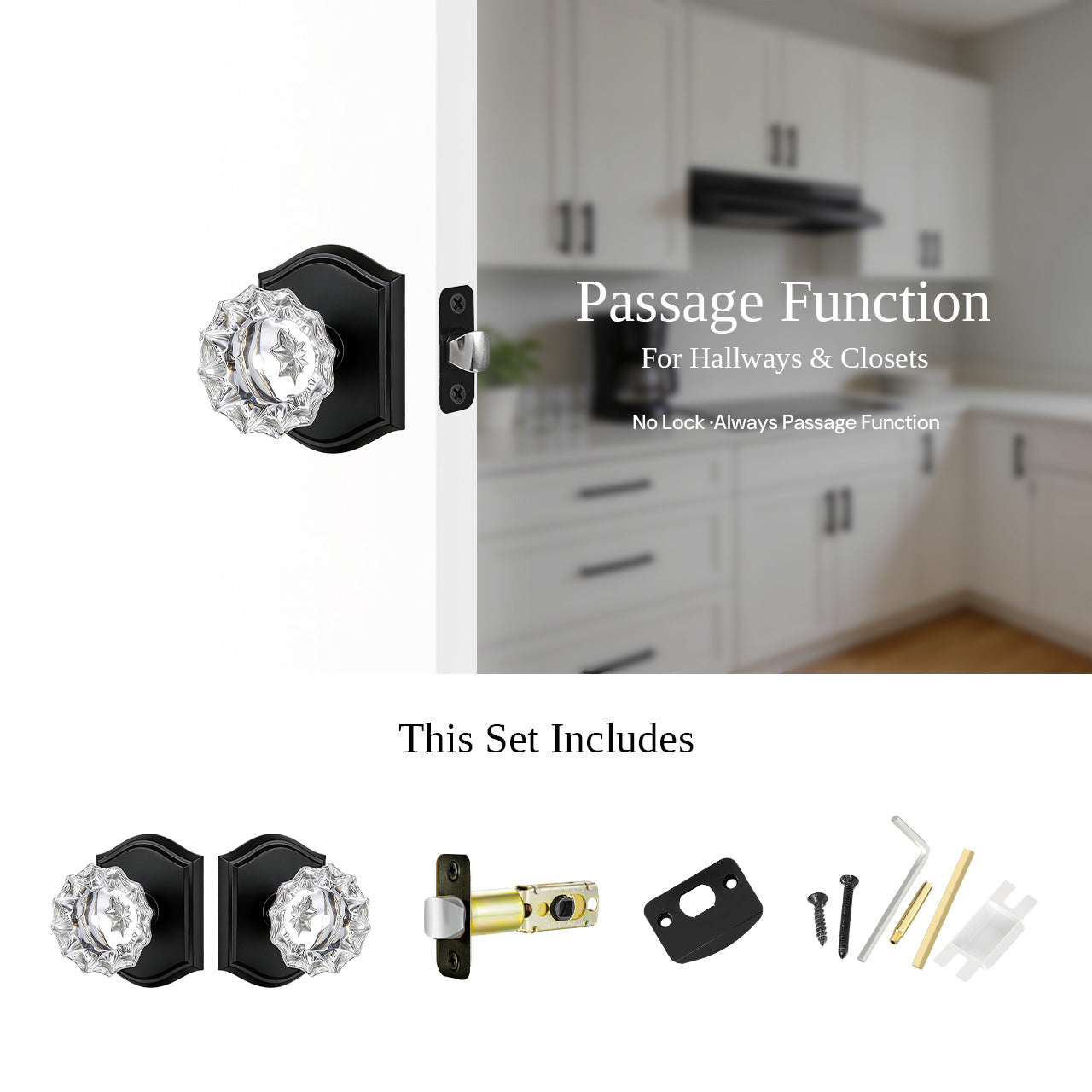 SENY vintage glass door knobs passage function hardware set