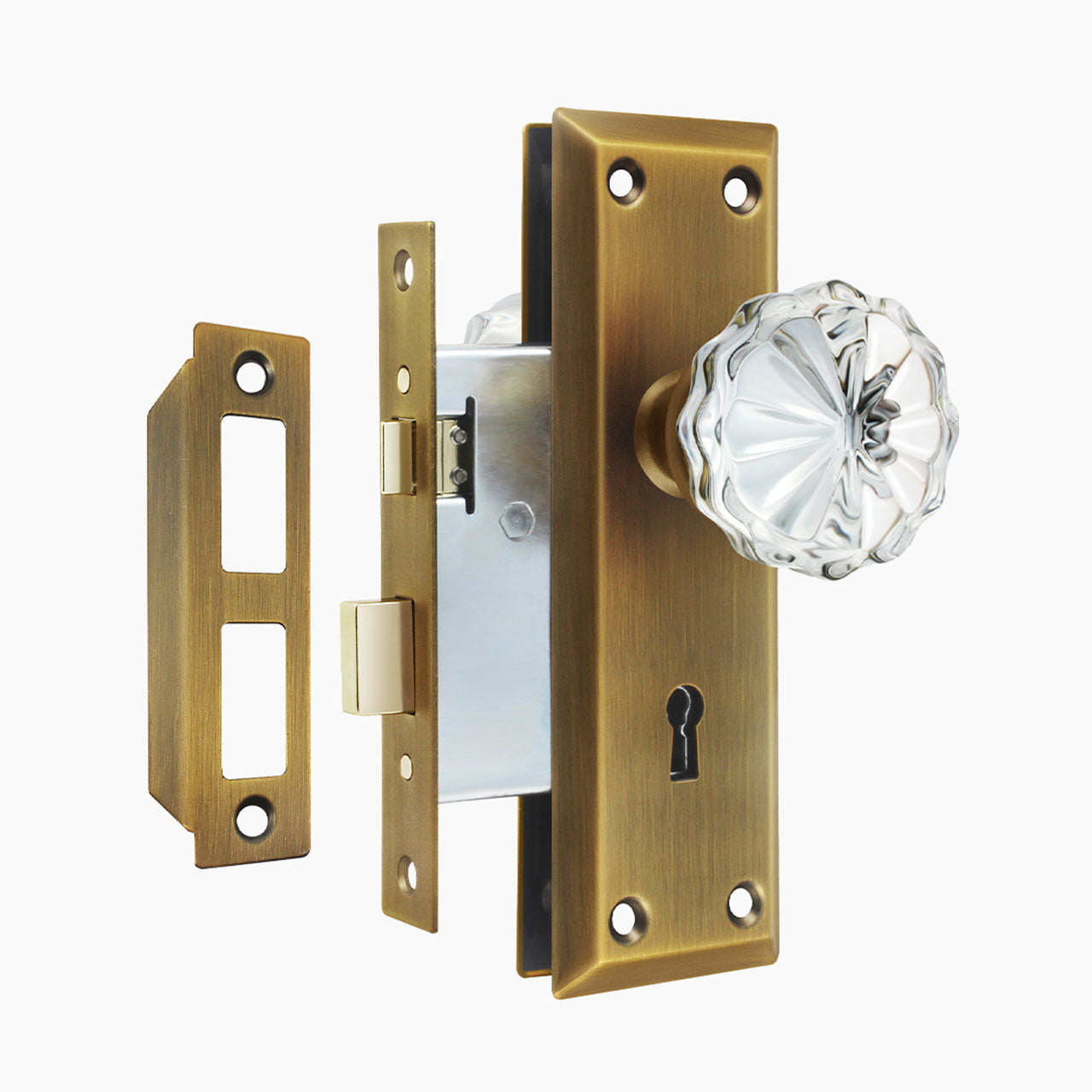 vintage mortise lock set antique brass finish crystal door knob SENY