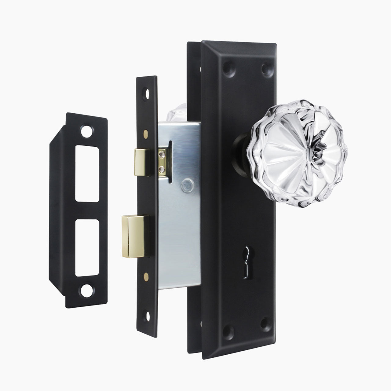 vintage mortise lock set matte black finish with crystal knob SENY