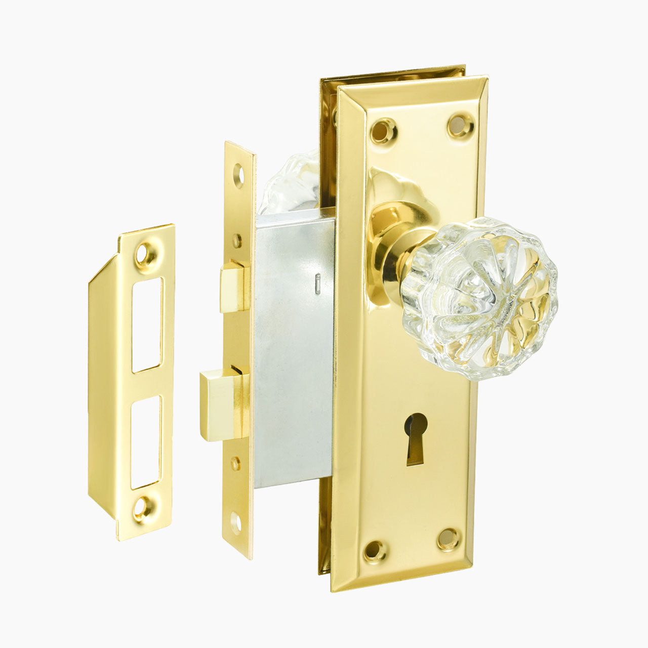 vintage mortise lock set polished brass finish crystal door knob SENY