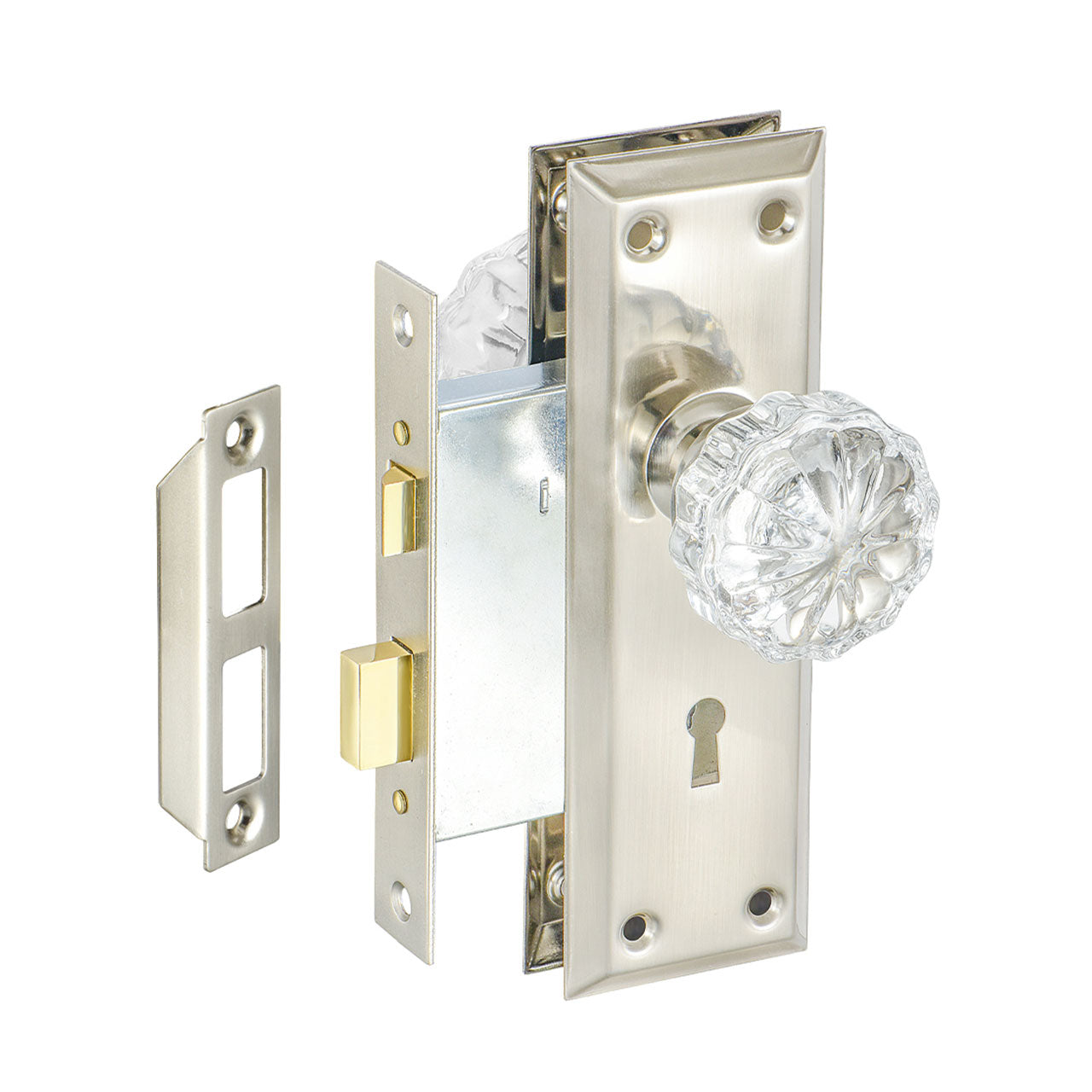 vintage mortise lock set satin nickel finish with crystal knob SENY