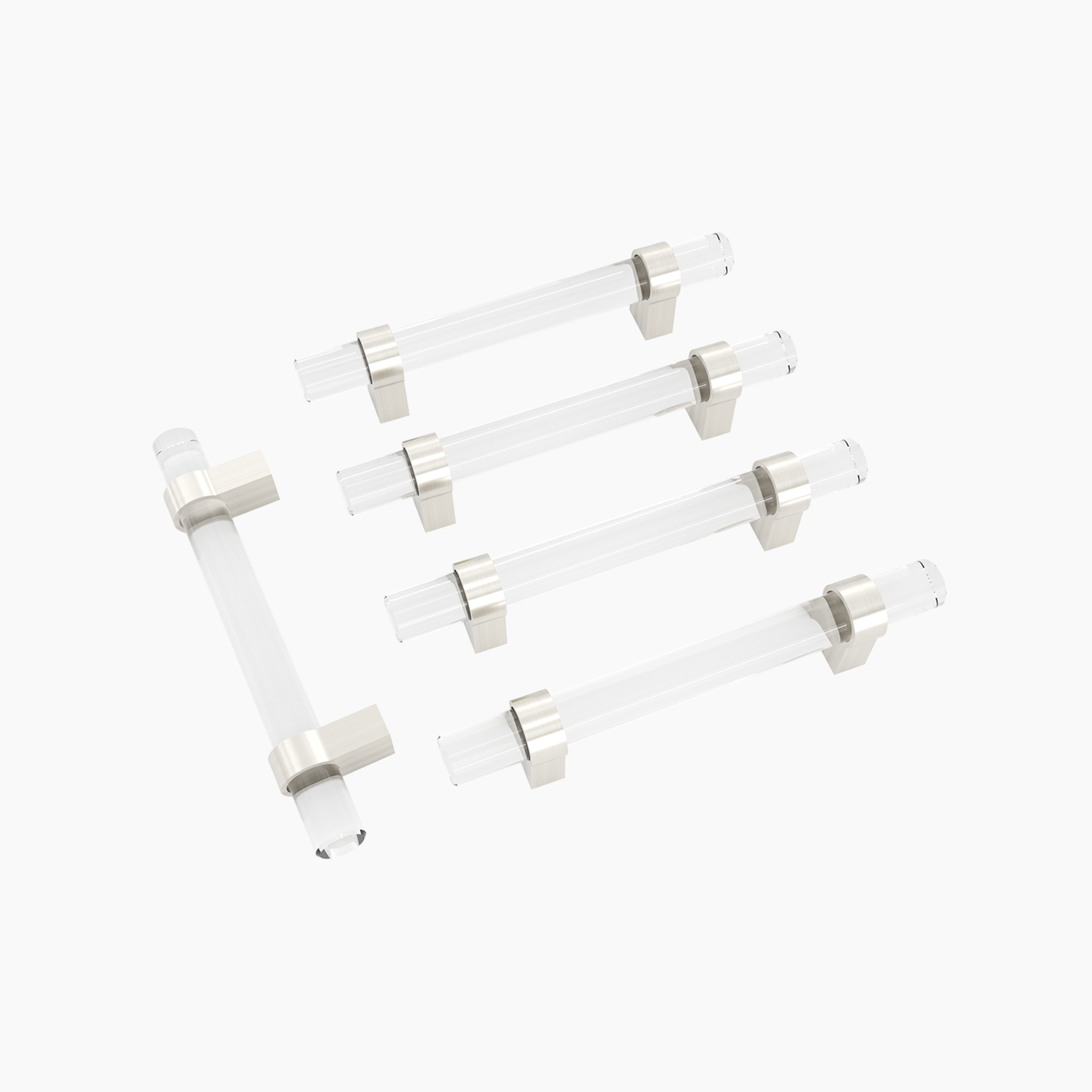 SENY Acrylic Cabinet Pulls, 5 Pack Clear Lucite T Bar Drawer Handles with Metal Base for Kitchen & Bathroom Cabinets