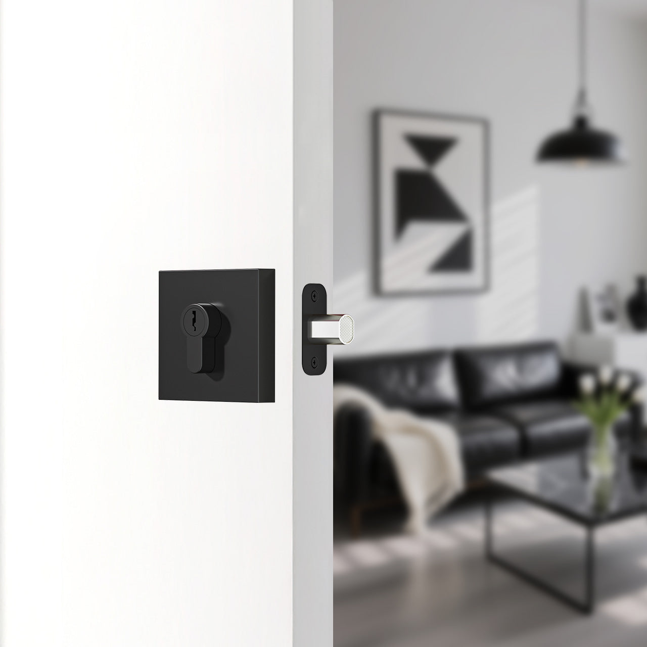SENY Square Single Cylinder Deadbolt Lock, Low-Profile Design for Interior & Exterior Doors