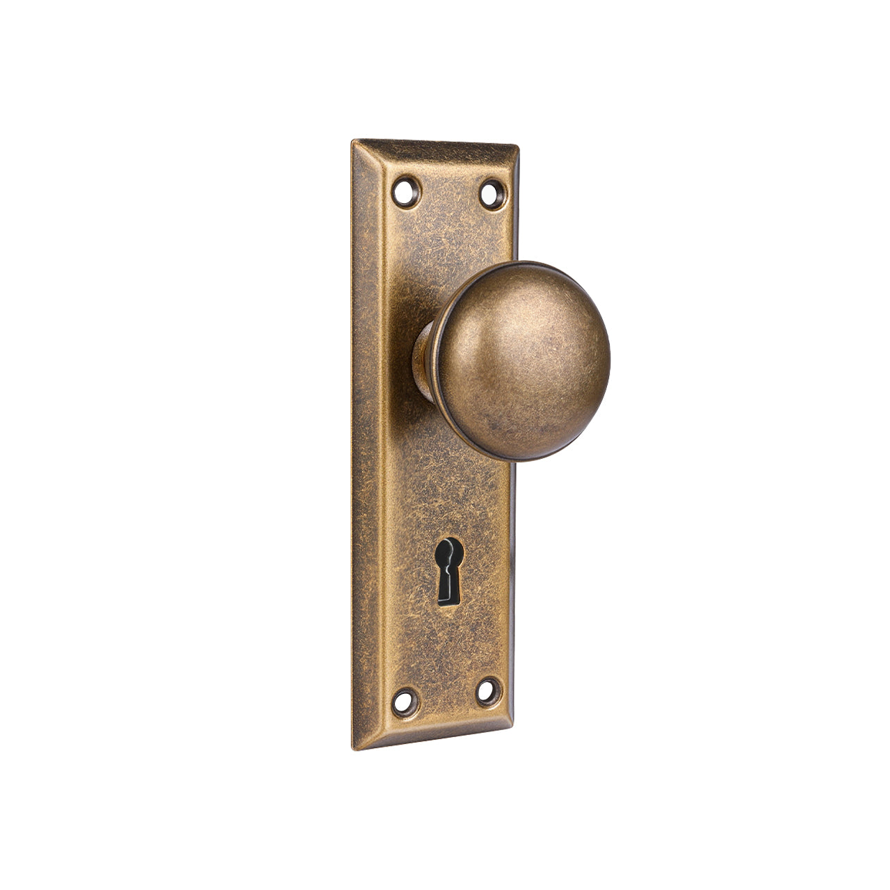 SENY Metal Mortise Lock Set for Interior Doors with Mushroom Metal Knob, Beveled Rectangular Backplate & Skeleton Key