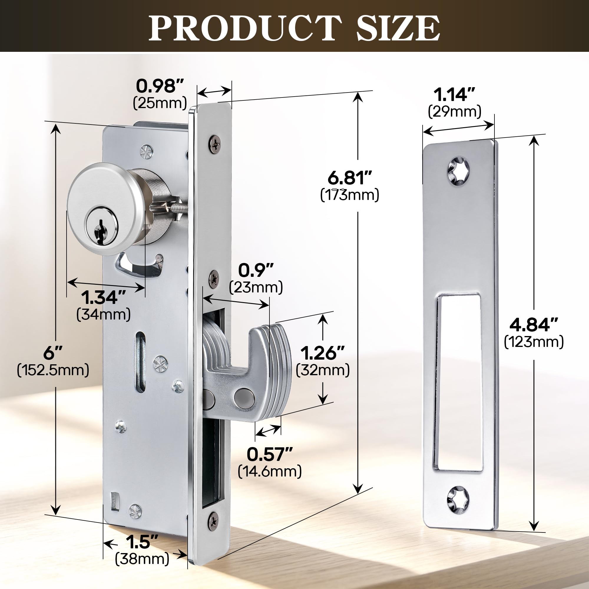 SENY Commercial Storefront Door Mortise Lock – 1-1/8" Backset Hook & Swing Bolt