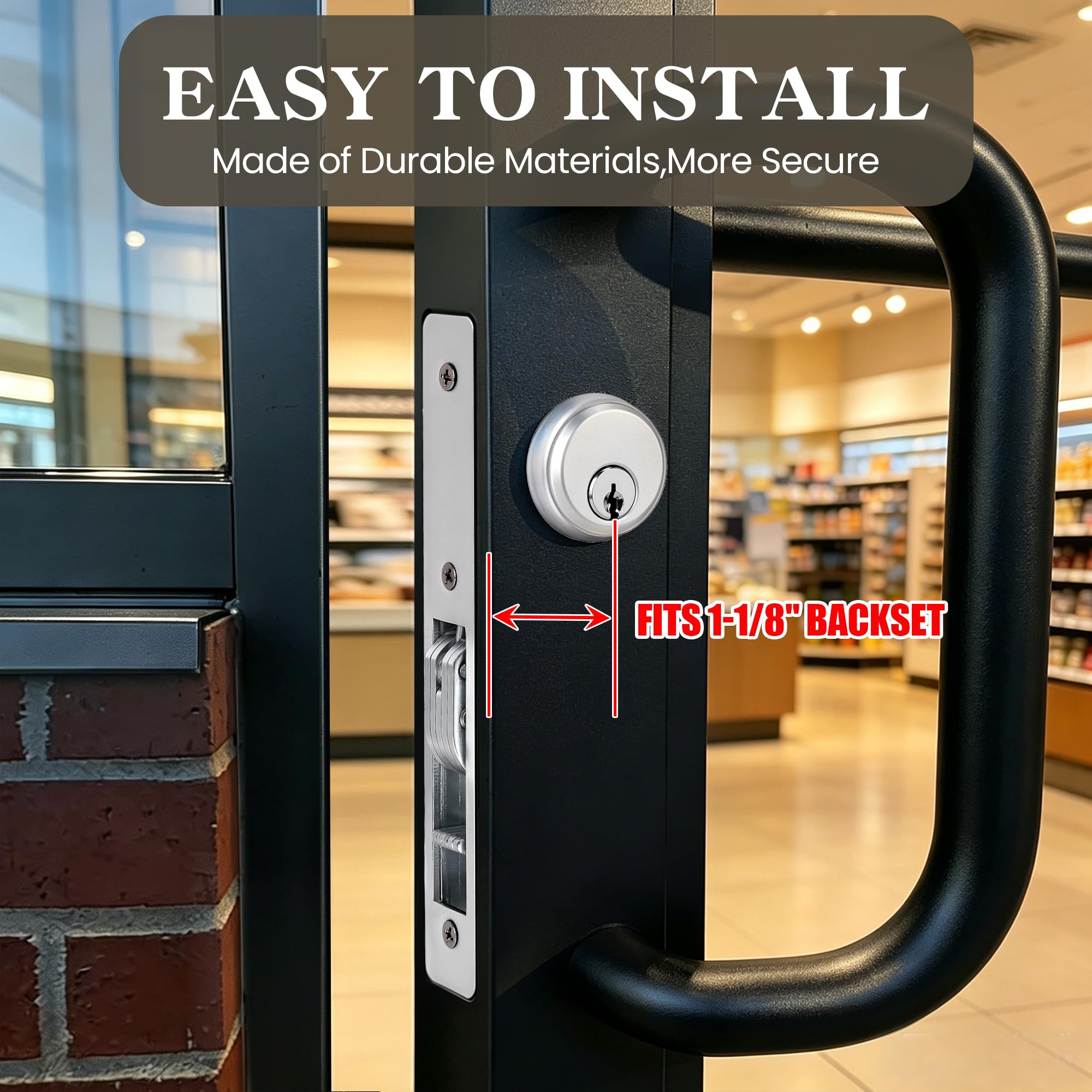SENY Commercial Storefront Door Mortise Lock – 1-1/8" Backset Hook & Swing Bolt