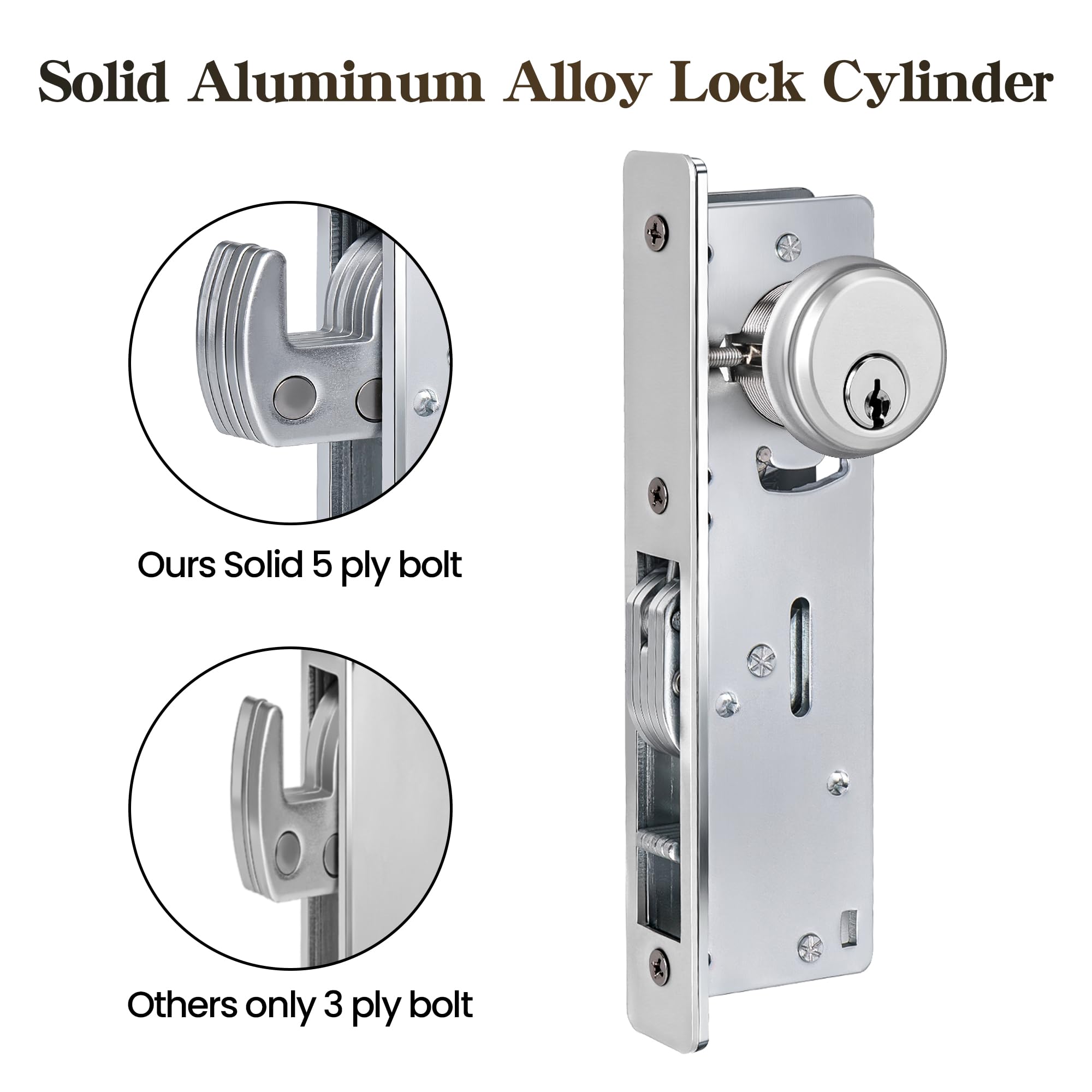 SENY Commercial Storefront Door Mortise Lock – 1-1/8" Backset Hook & Swing Bolt