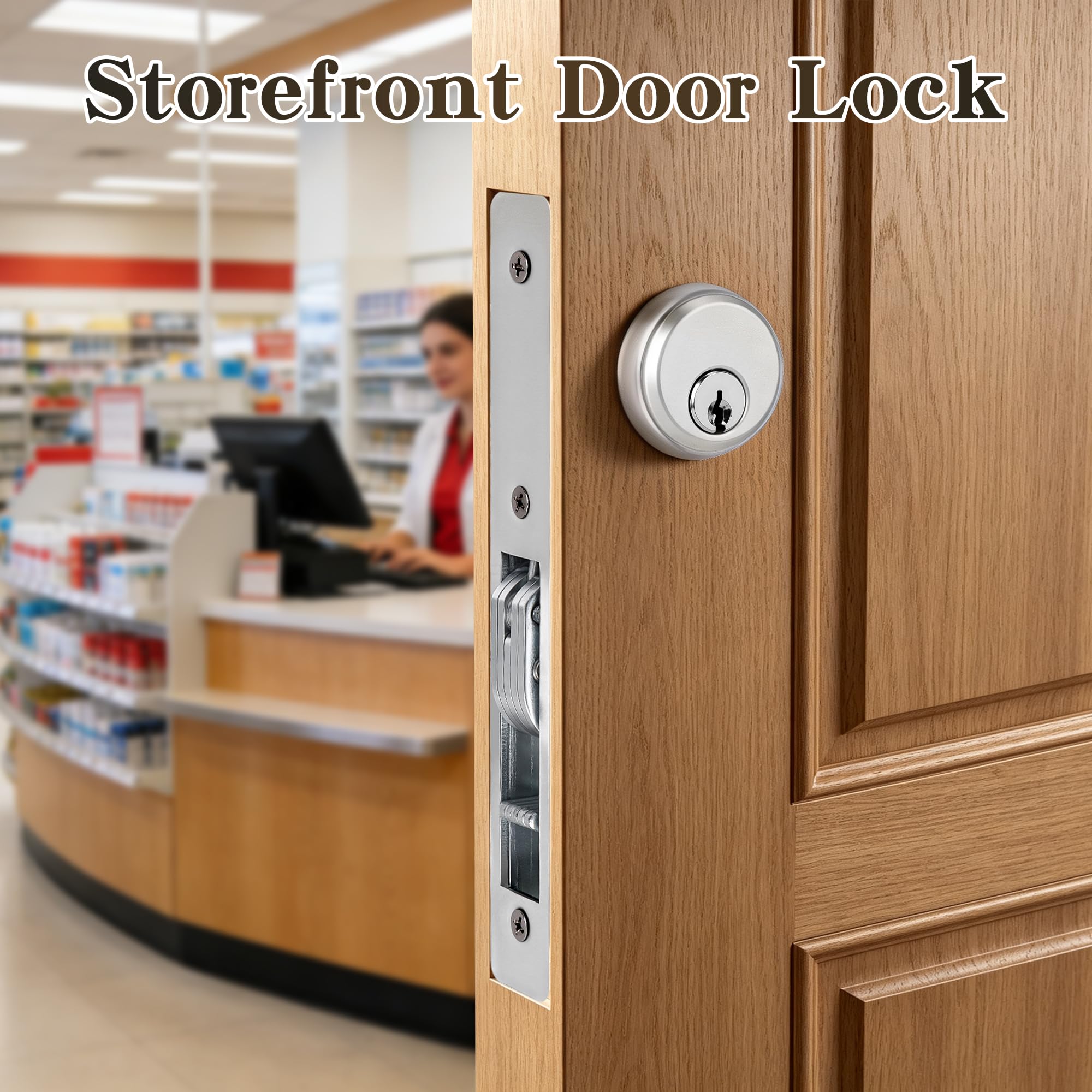 SENY Commercial Storefront Door Mortise Lock – 1-1/8" Backset Hook & Swing Bolt