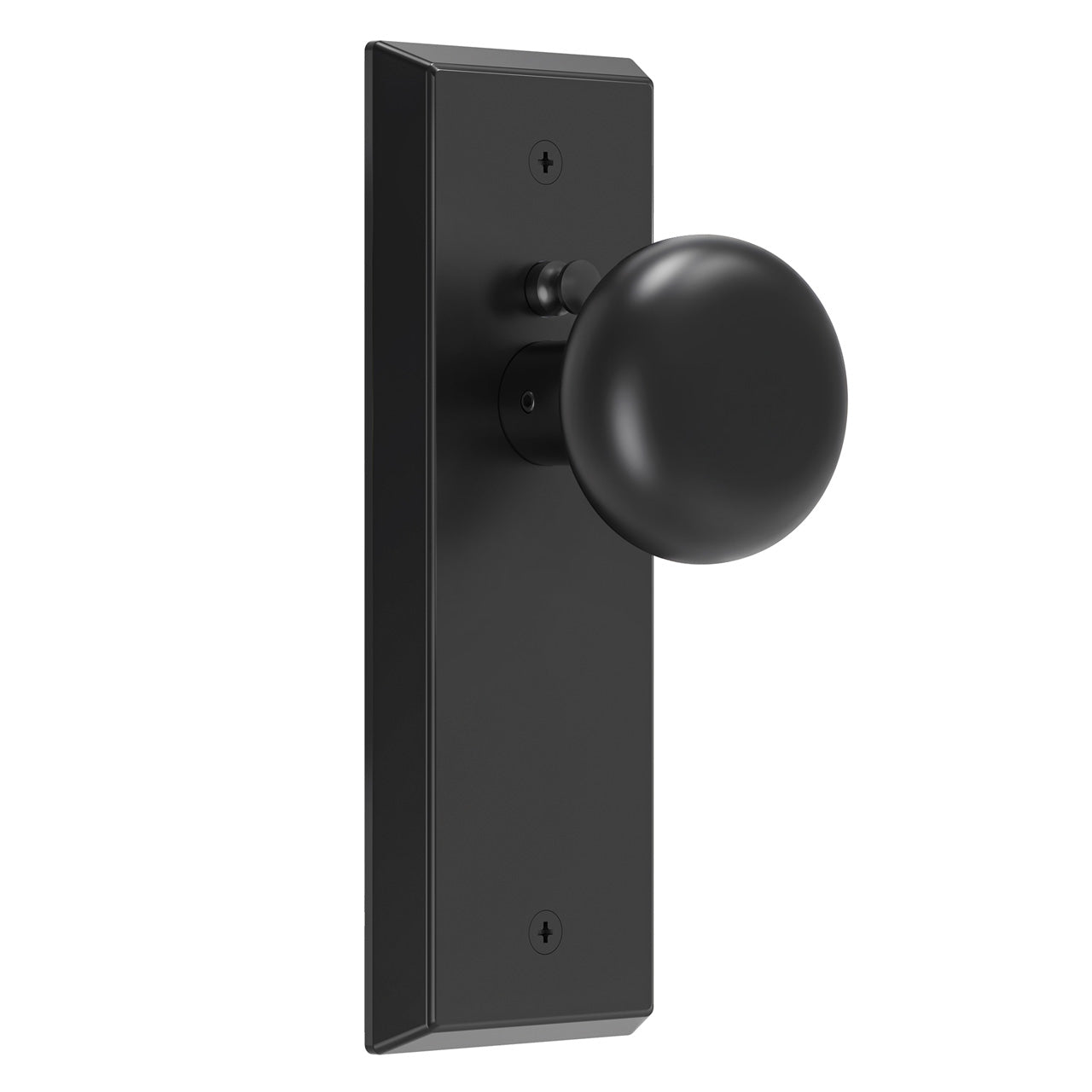 Modern Metal Door Knob with Beveled Rectangular Backplate, Interior Door Handle for Privacy, Passage & Dummy Doors