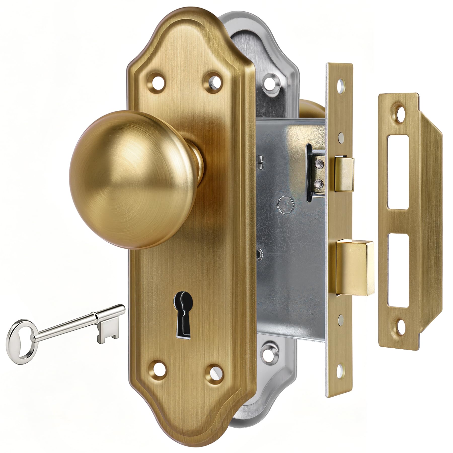 SENY Vintage Mortise Lock Set with Skeleton Key, Classic Door Hardware for Interior Doors