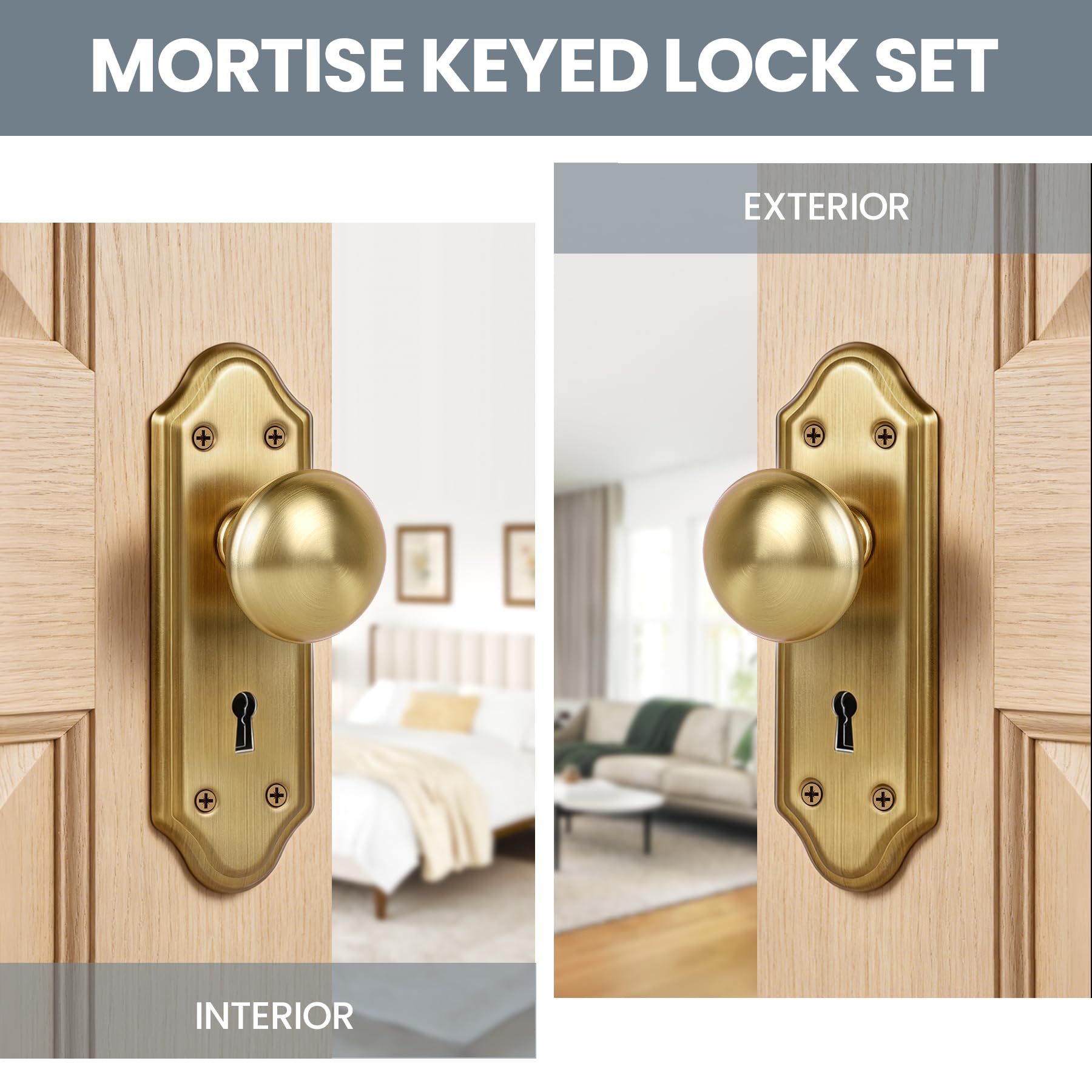 SENY Vintage Mortise Lock Set with Skeleton Key, Classic Door Hardware for Interior Doors