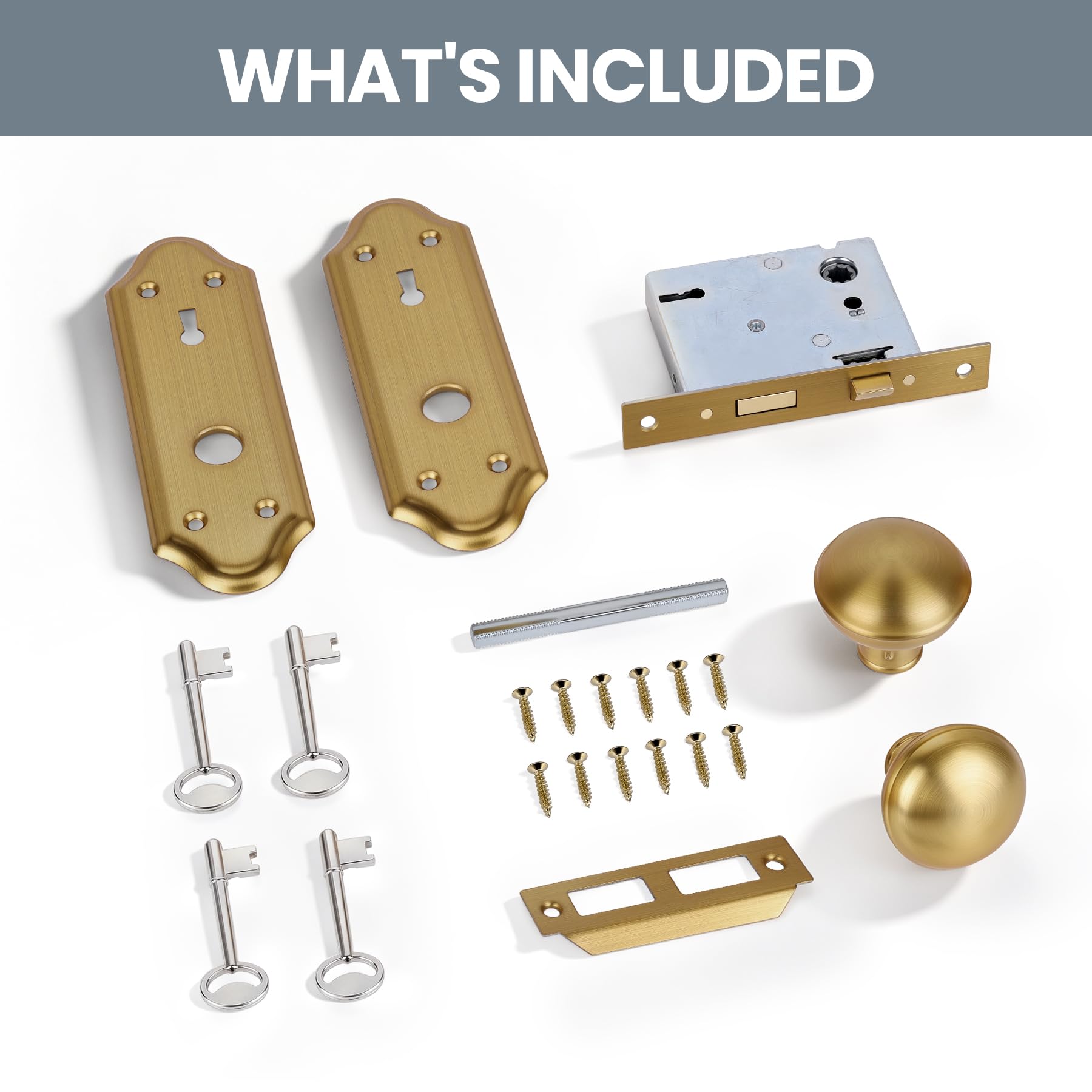 SENY Vintage Mortise Lock Set with Skeleton Key, Classic Door Hardware for Interior Doors