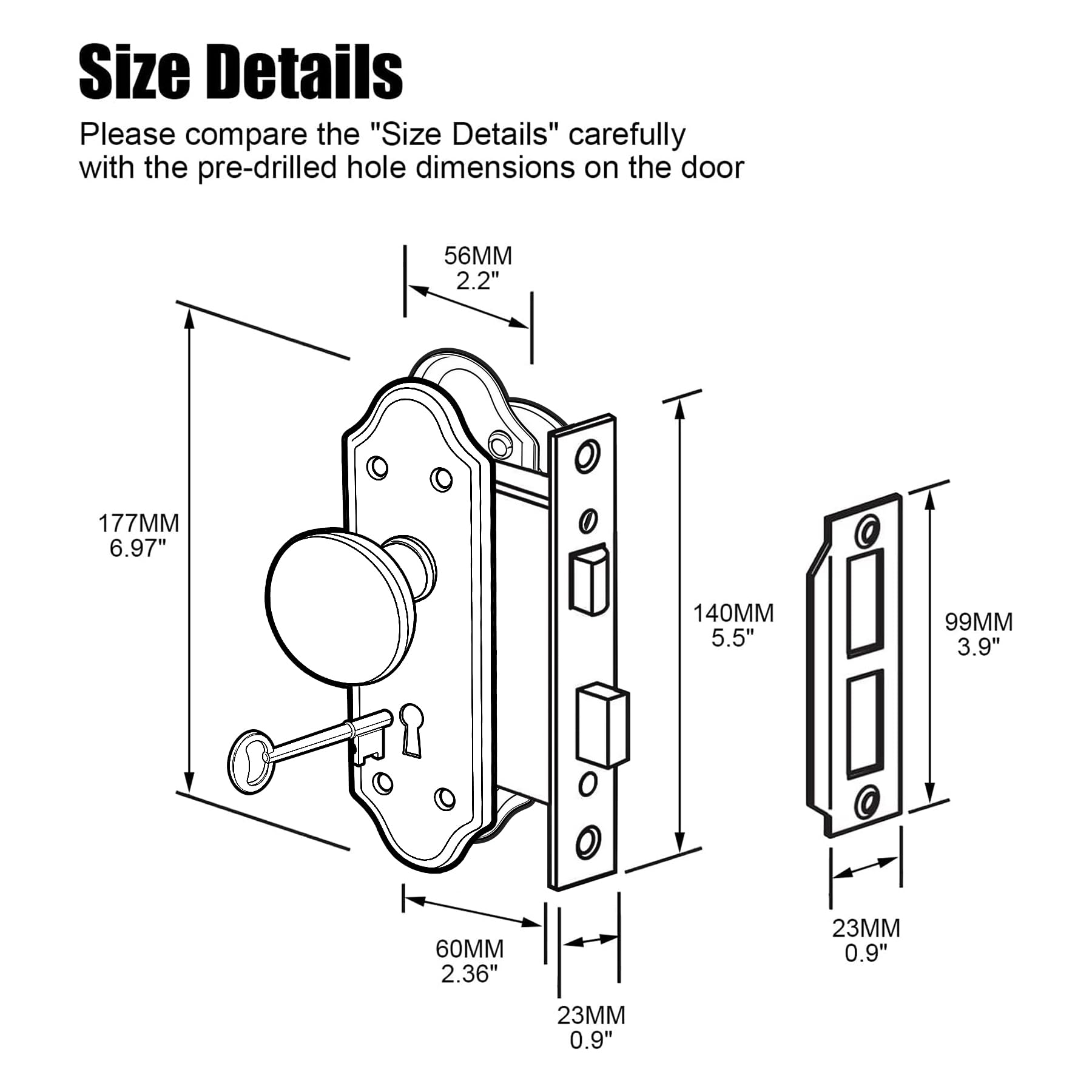 SENY Vintage Mortise Lock Set with Skeleton Key, Classic Door Hardware for Interior Doors