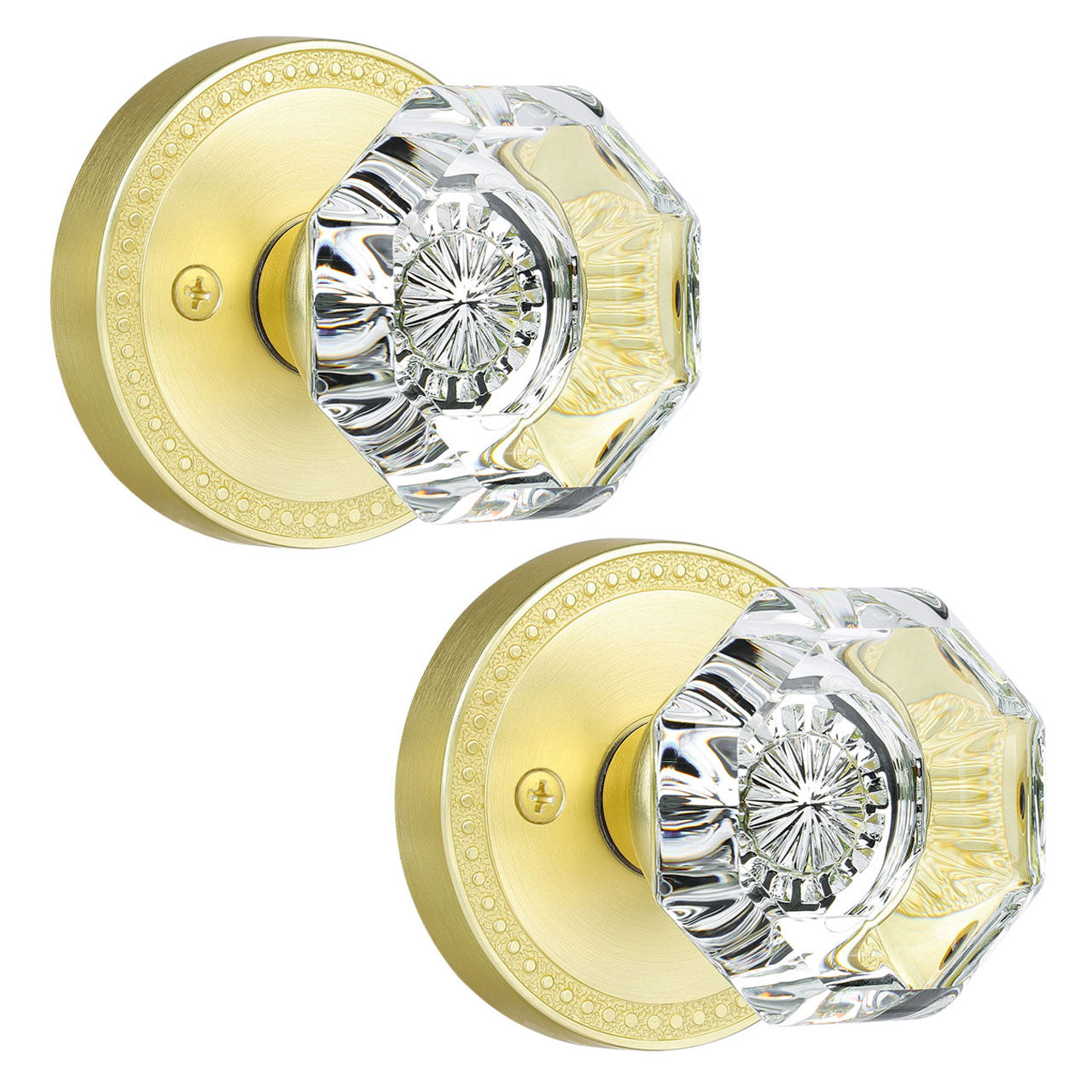 SENY Octagonal Crystal Door Knob, Round Rosette, 3 Finishes, 3 Functions