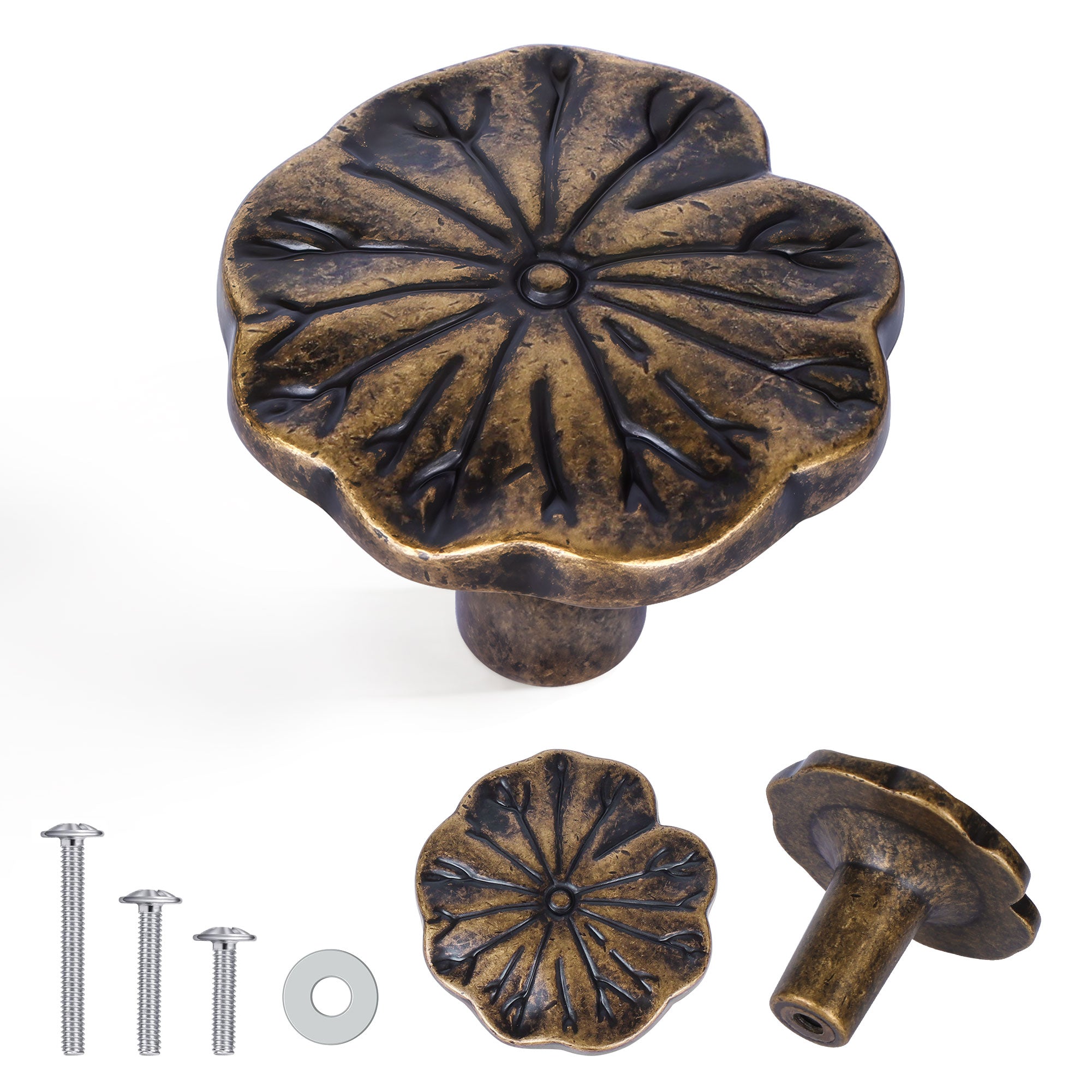 SENY 4 Pack Floral Drawer Knobs – Vintage Cabinet Knobs in Brushed Gold & Antique Brass