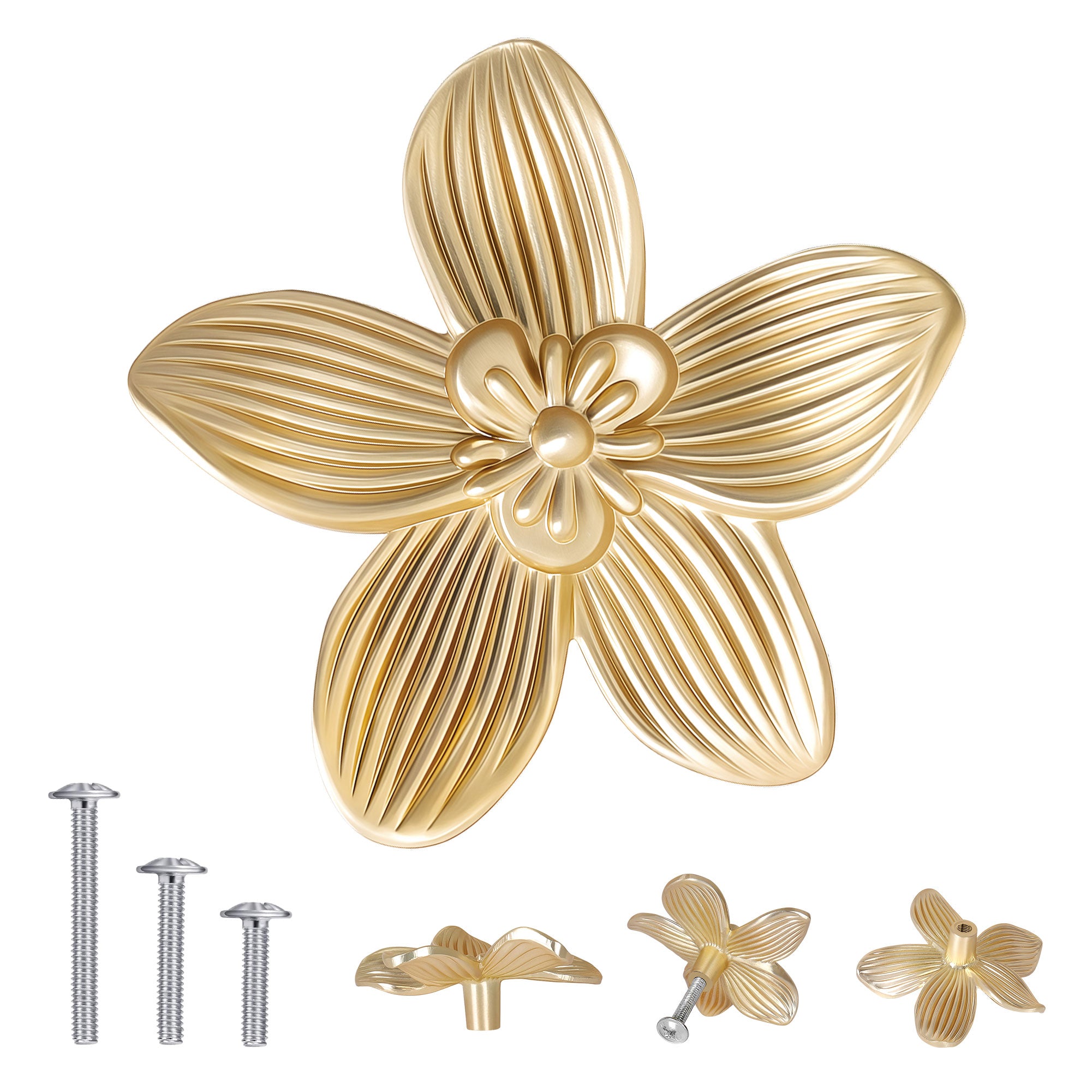 SENY 4 Pack 2.4 Inch Flower Drawer Knobs – Vintage Floral Cabinet Knobs in Gold & Antique Brass