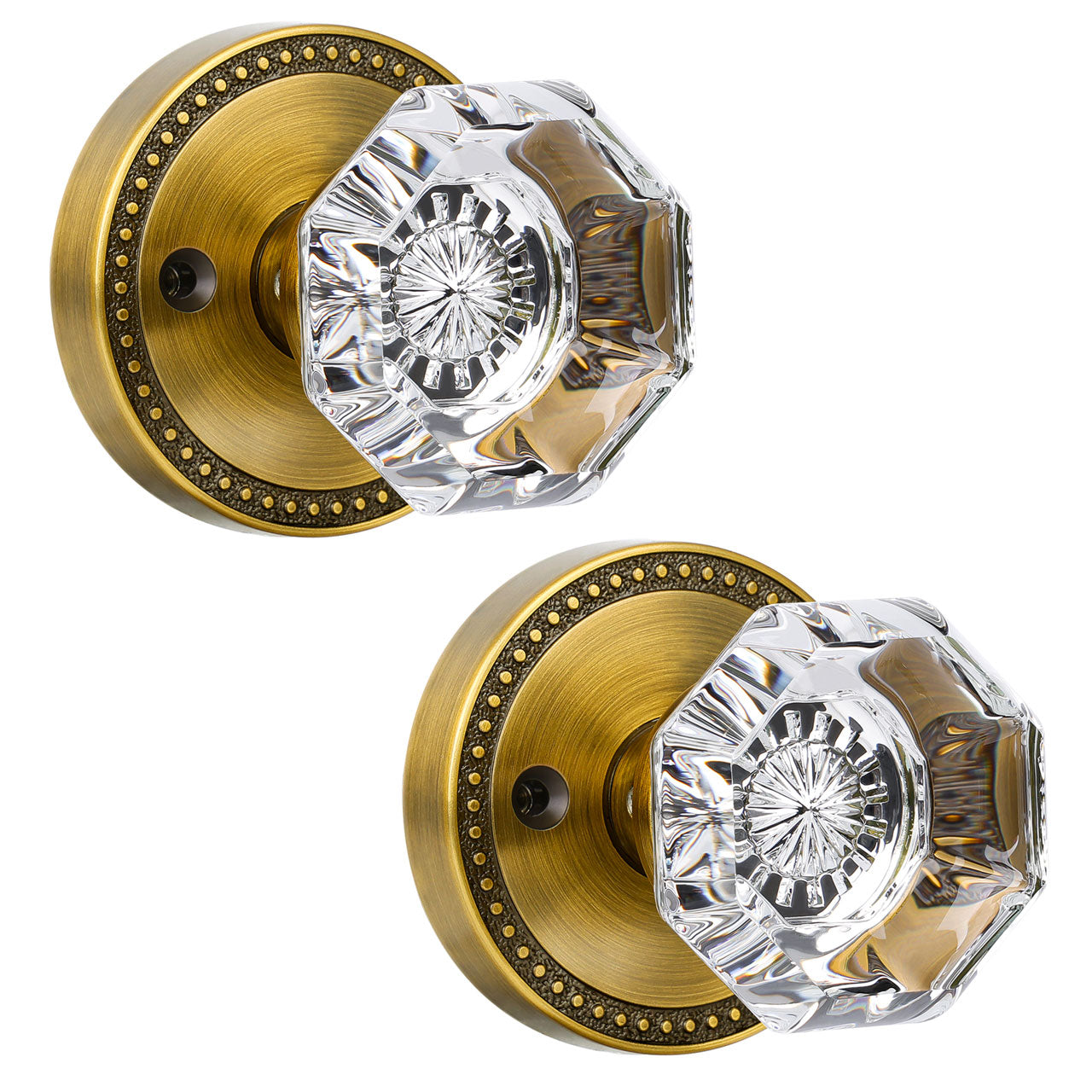 SENY Octagonal Crystal Door Knob, Round Rosette, 3 Finishes, 3 Functions