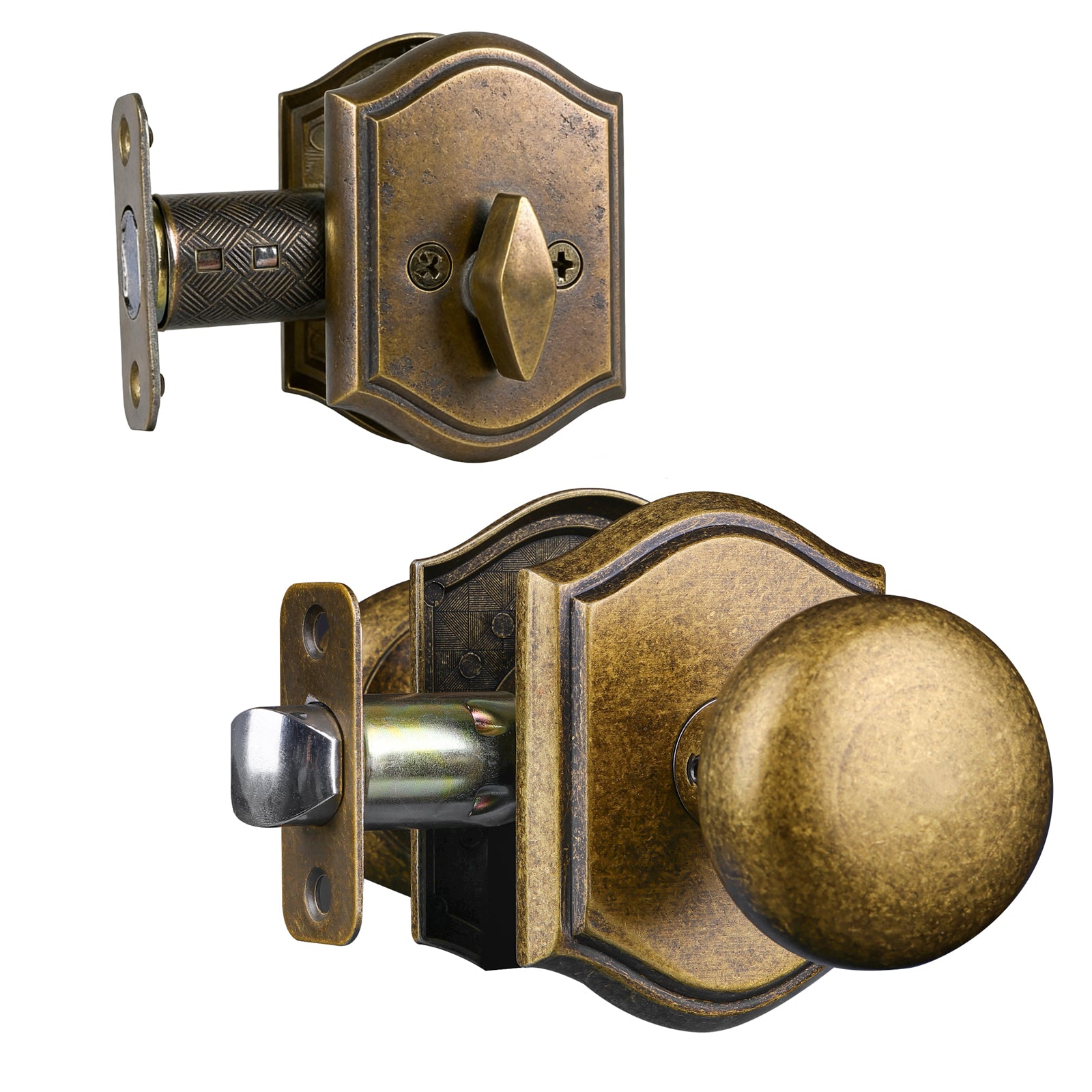 SENY Mushroom Door Knob with Arched Rosette, 3 Functions, 5 Finishes