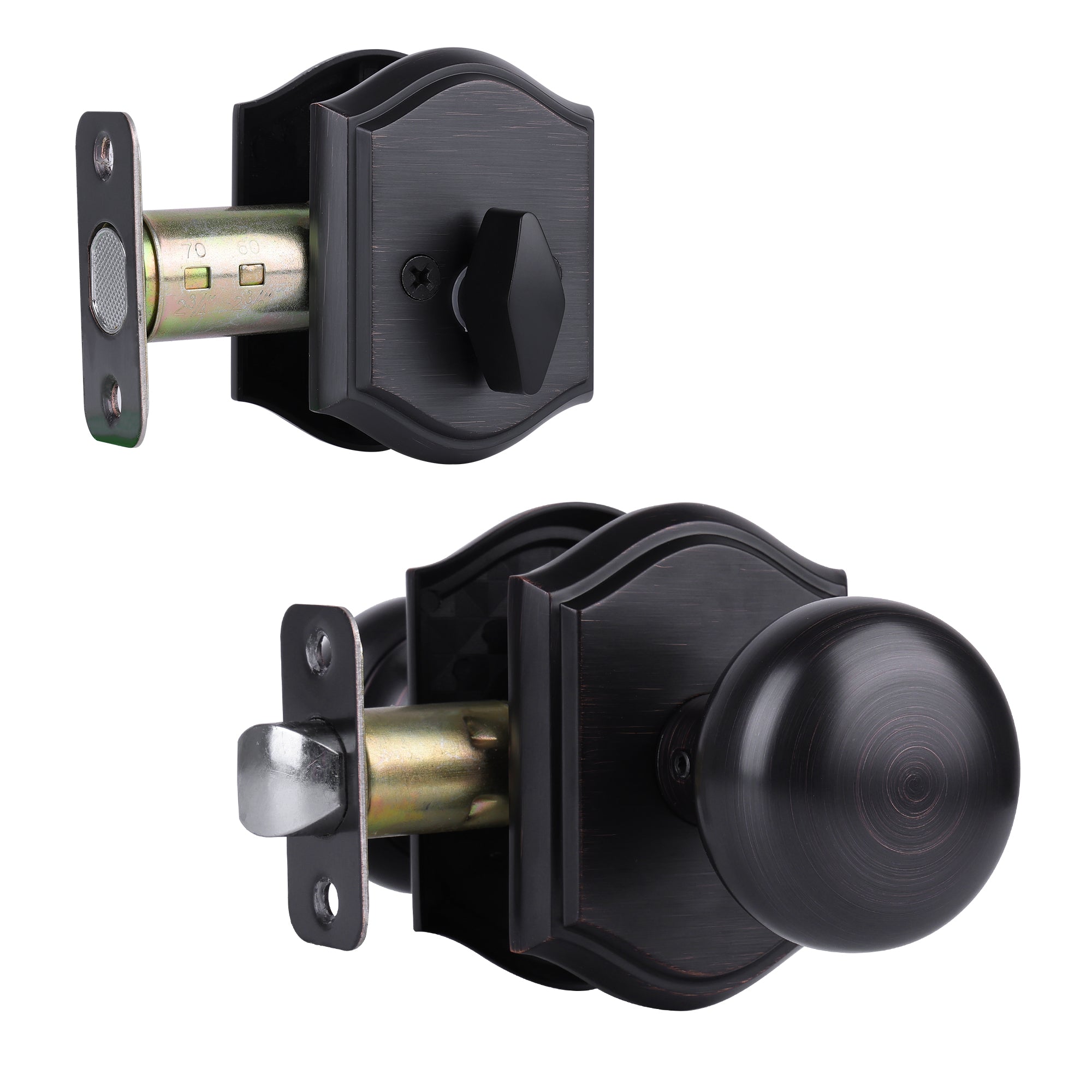 SENY Mushroom Door Knob with Arched Rosette, 3 Functions, 5 Finishes